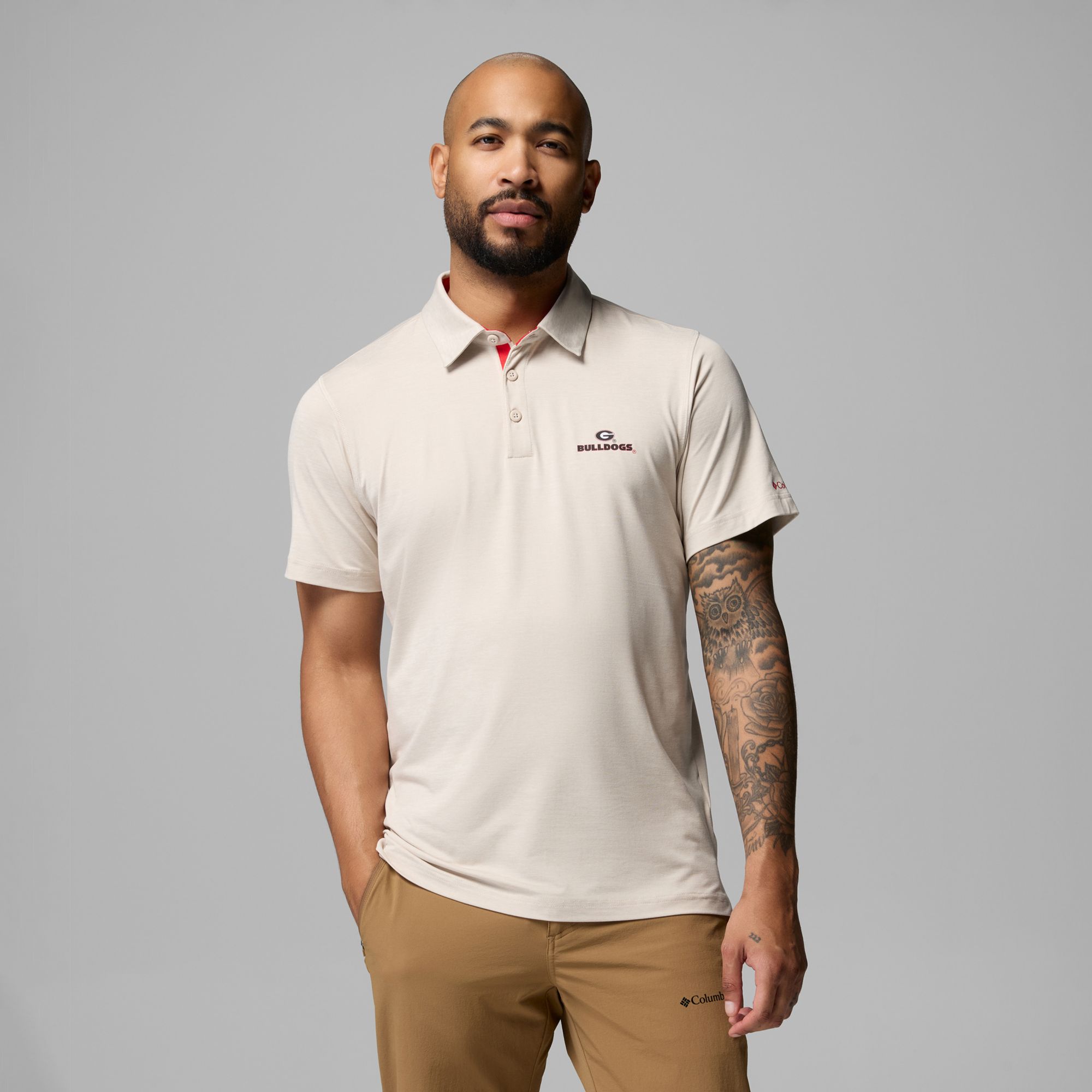 Columbia Men's Georgia Bulldogs Stone Marled Tech Trail Polo