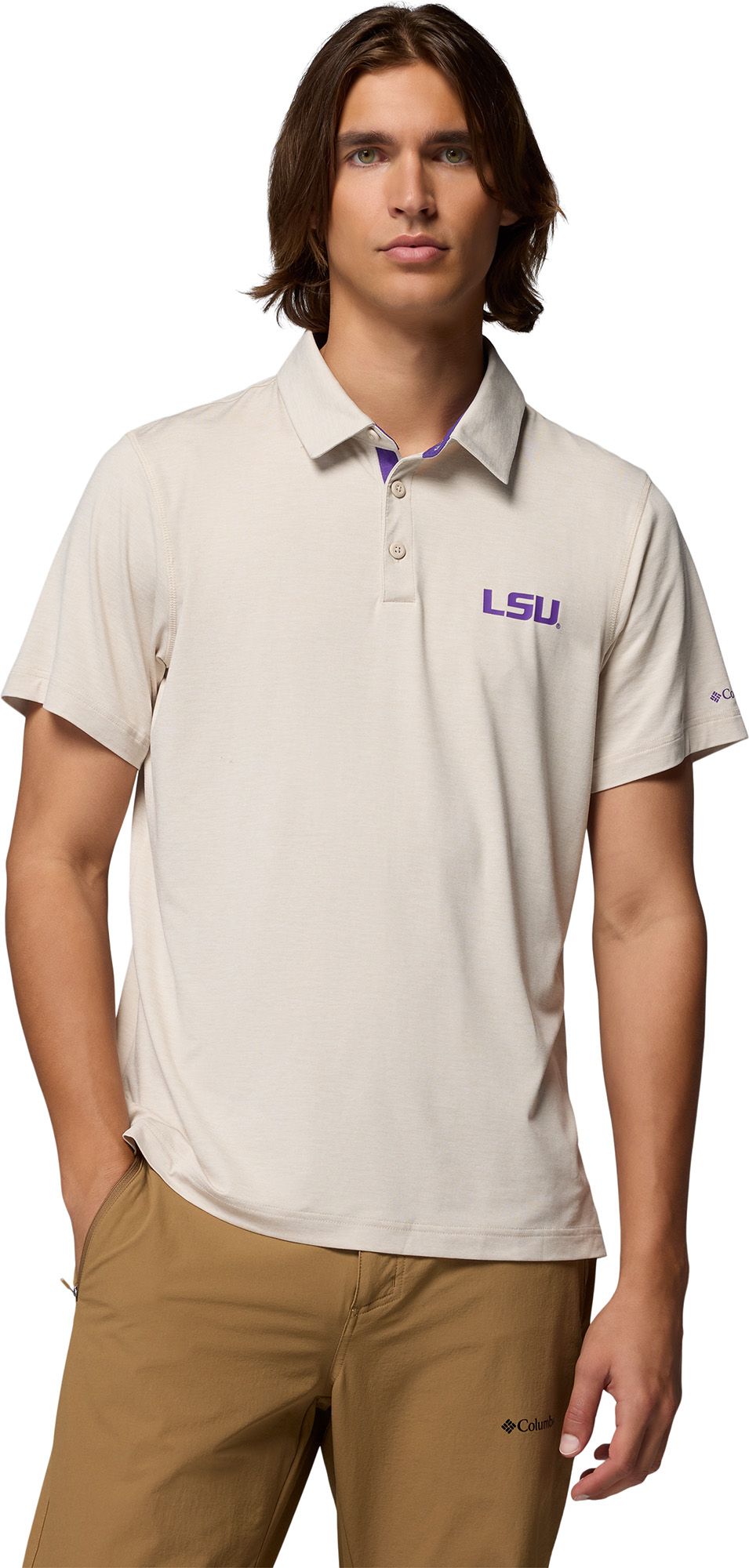 Columbia Men's LSU Tigers Stone Marled Tech Trail Polo