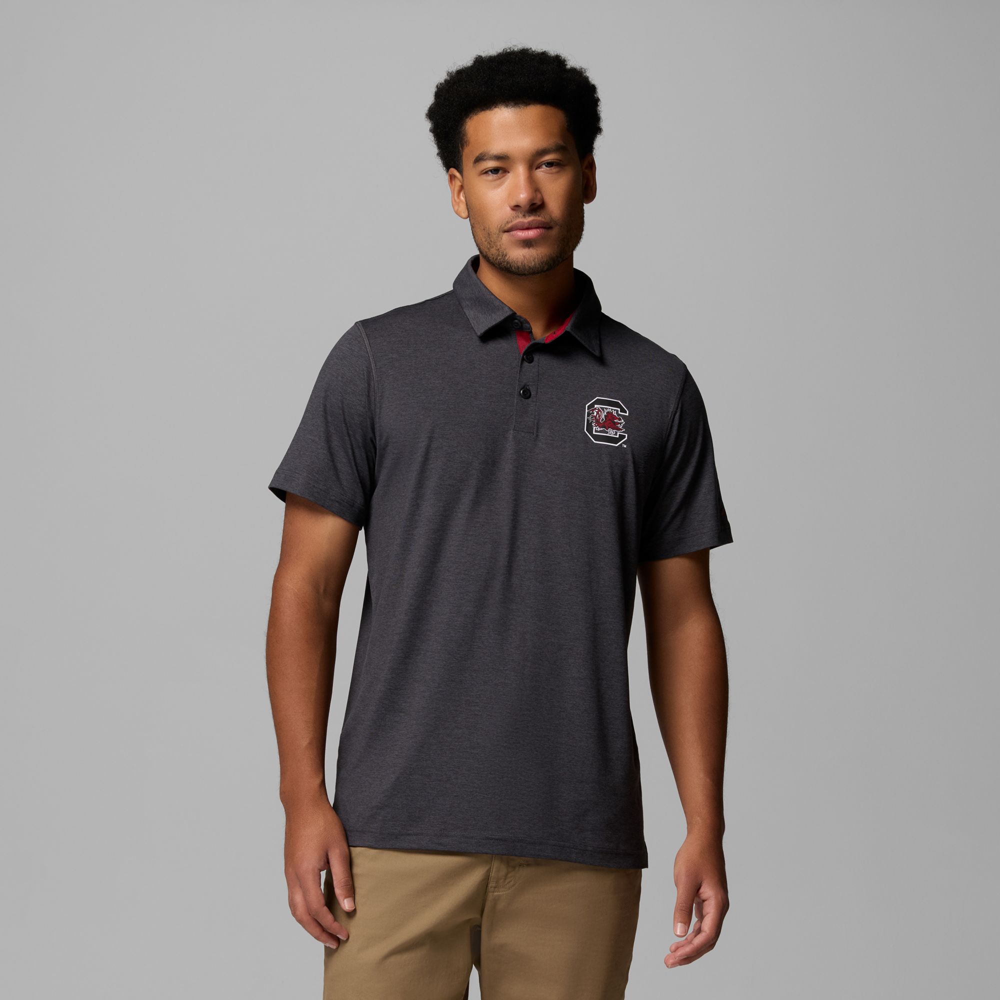 Columbia Men's South Carolina Gamecocks Black Marled Tech Trail Polo
