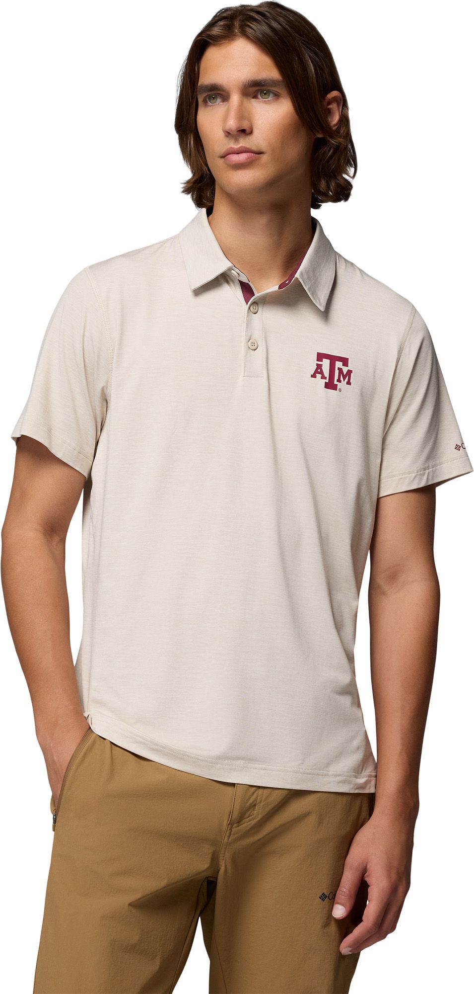 Columbia Men's Texas A&amp;M Aggies Stone Marled Tech Trail Polo