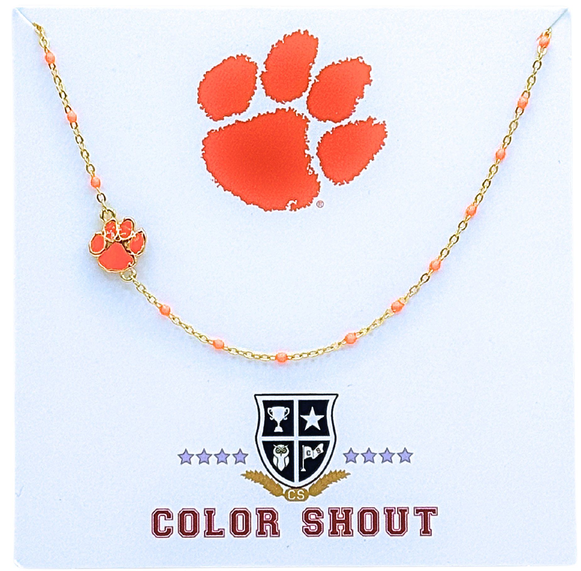 Color Shout Women's Clemson University Side Set College Logo Necklace With Enamel Beads