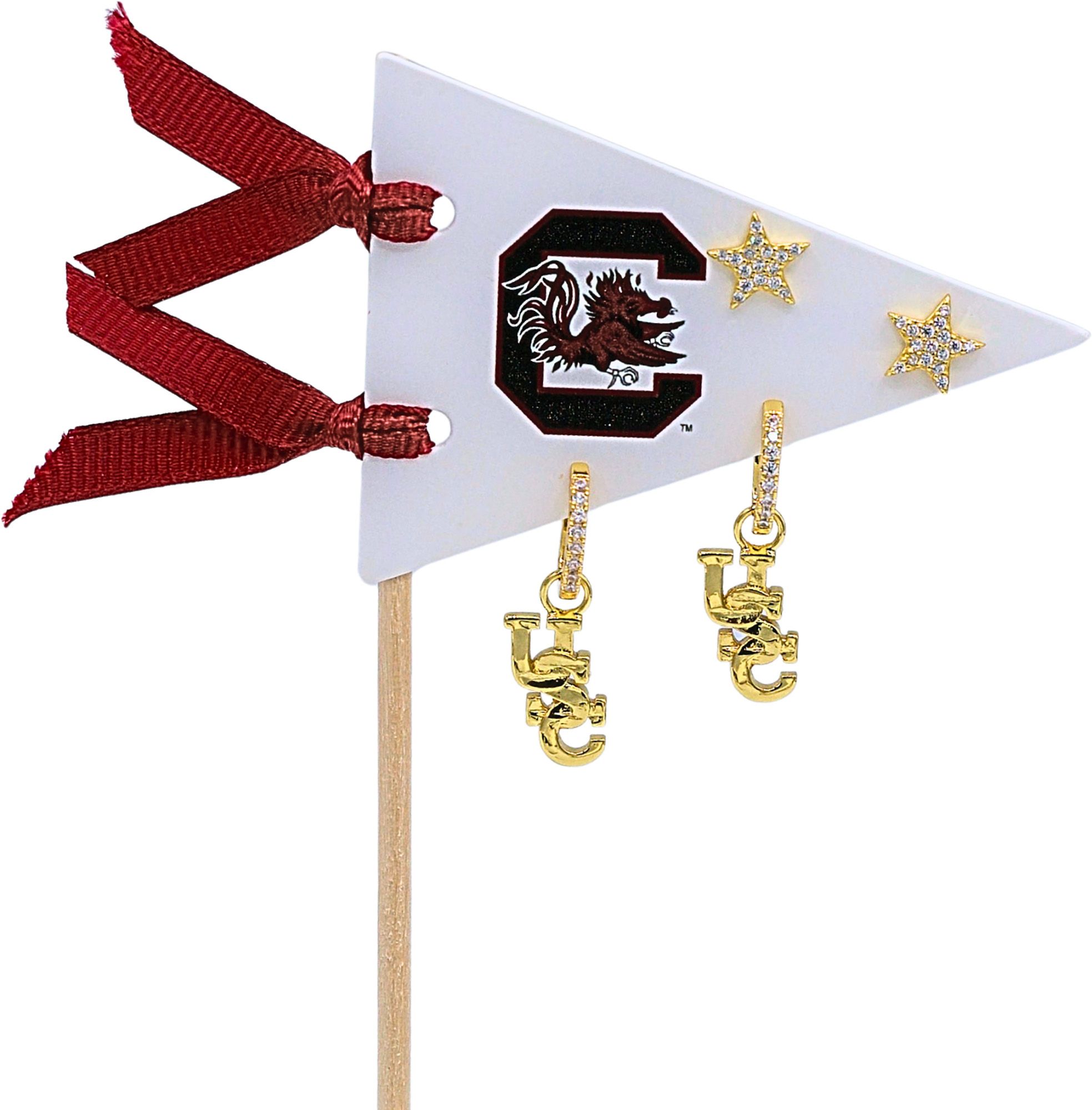 Color Shout South Carolina Gamecocks Logo Huggie And Star Earring Pennant Flag Set - Yellow