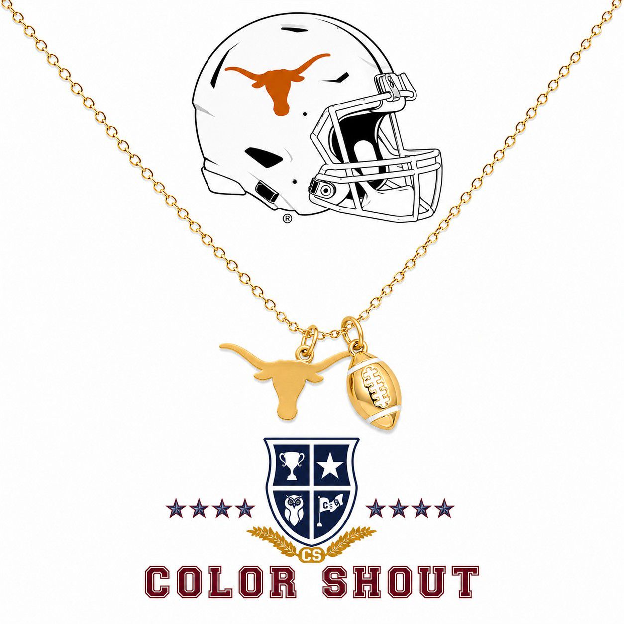 Color Shout Women's University Of Texas Football Charm Necklace