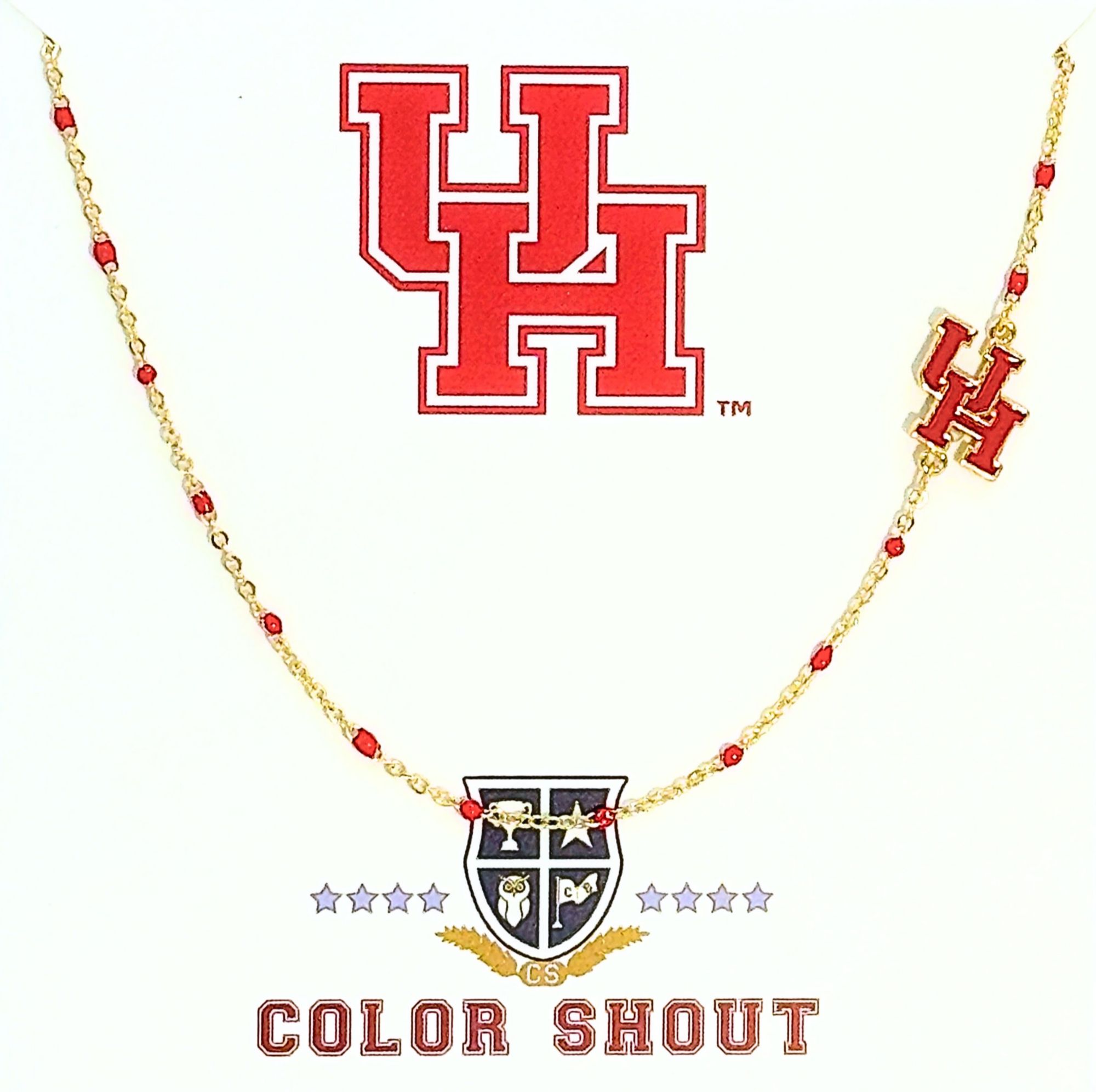 Color Shout Women's Houston Cougars Side Set College Logo Necklace With Enamel Beads