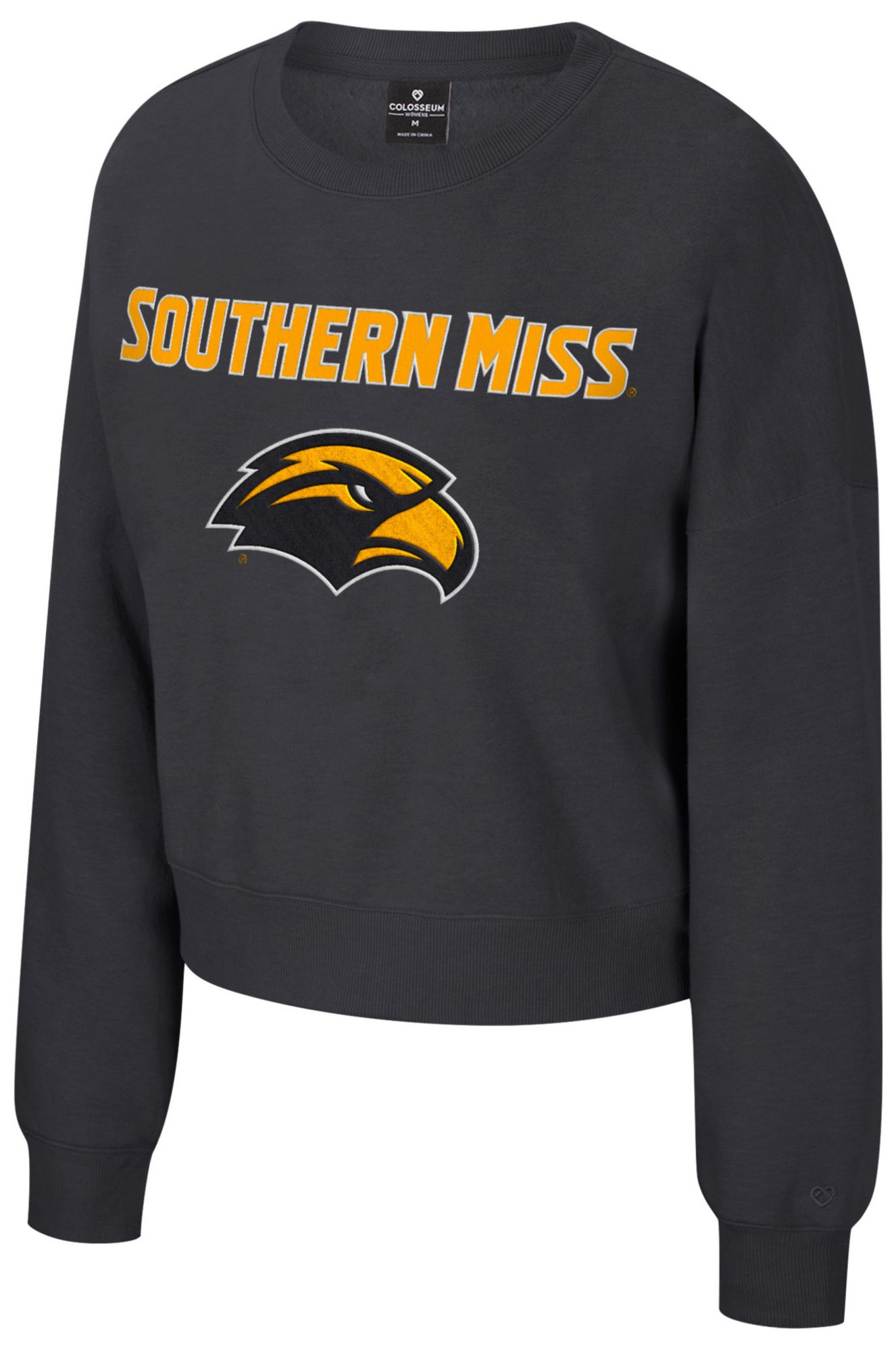 Colosseum Women's Southern Miss Golden Eagles Black Crewneck Sweatshirt
