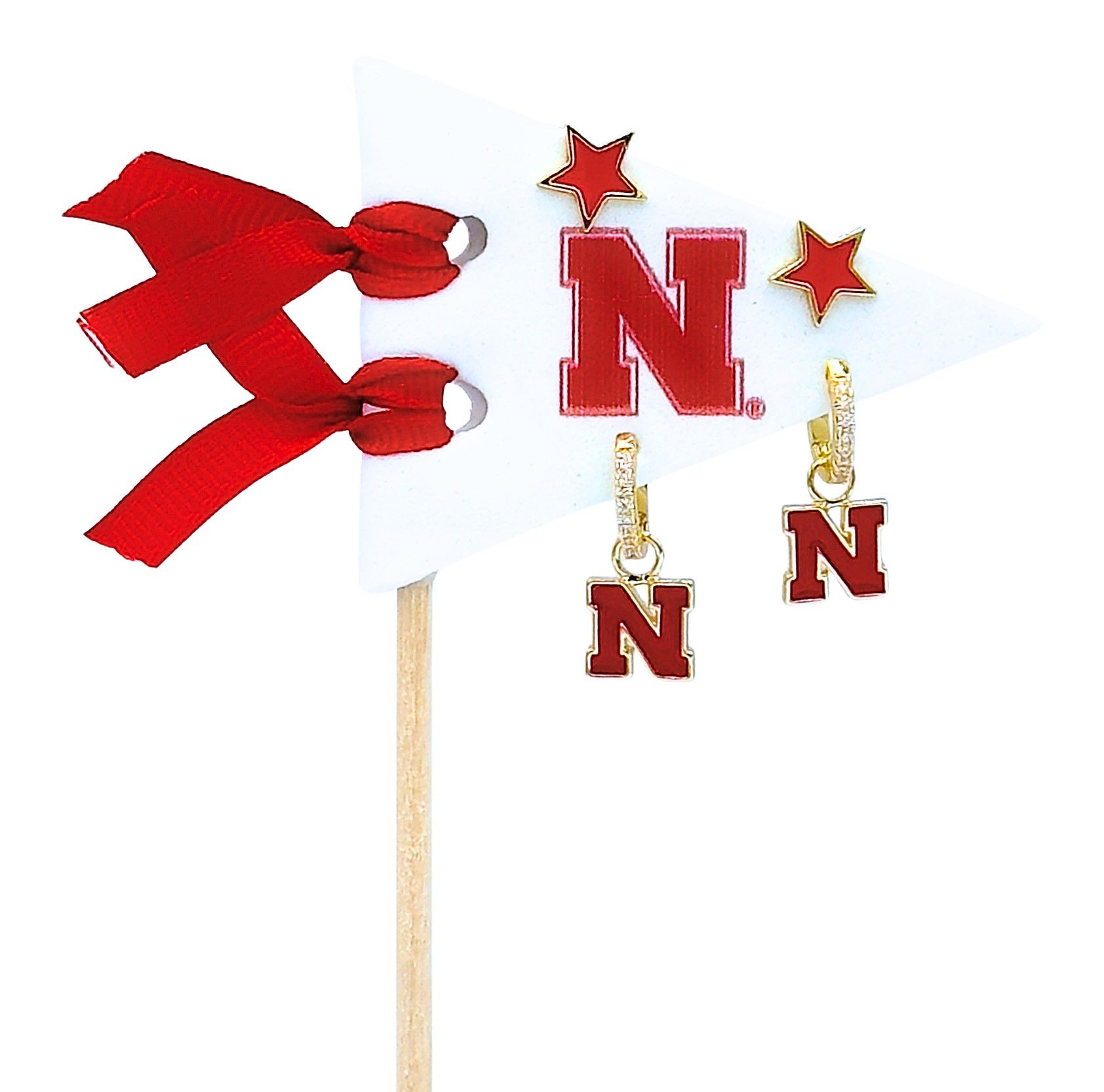 Color Shout Women's University Of Nebraska Pennant Pair Earring Set