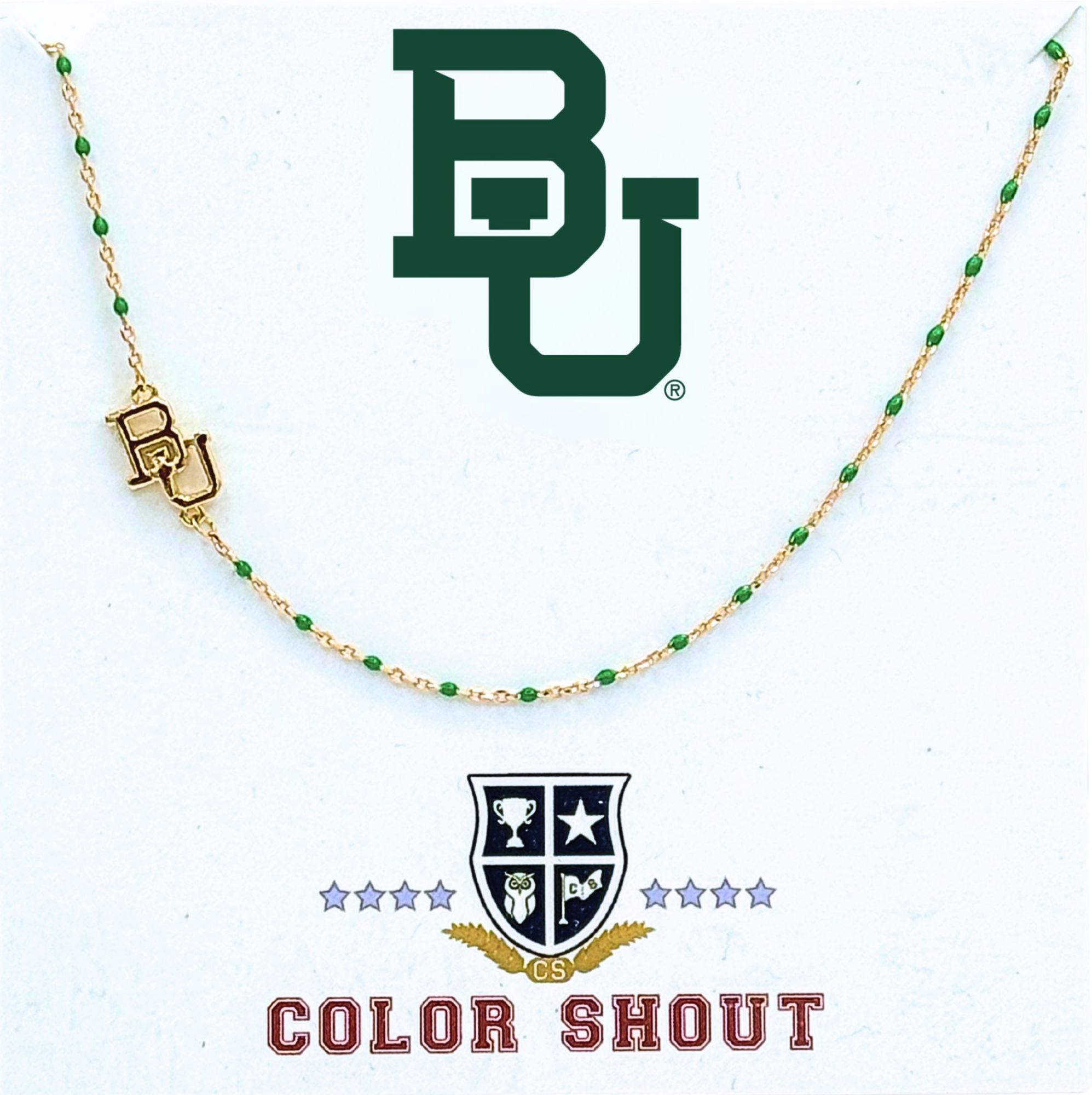 Color Shout Women's Baylor University Side Set College Logo Necklace With Enamel Beads