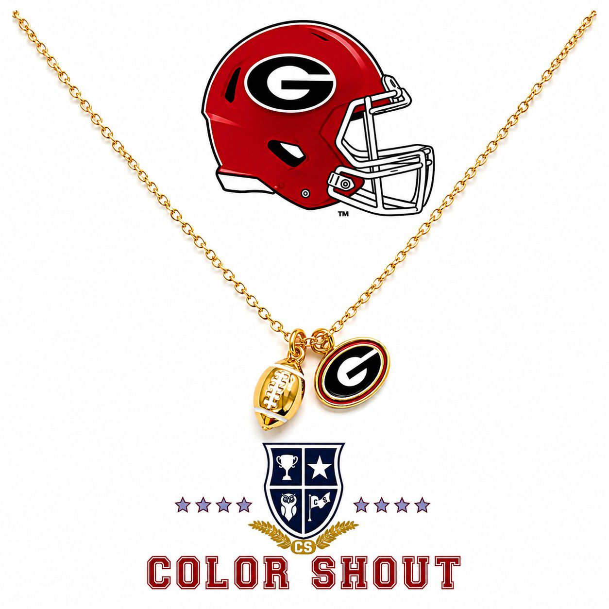 Color Shout Women's University Of Georgia Football Charm Necklace