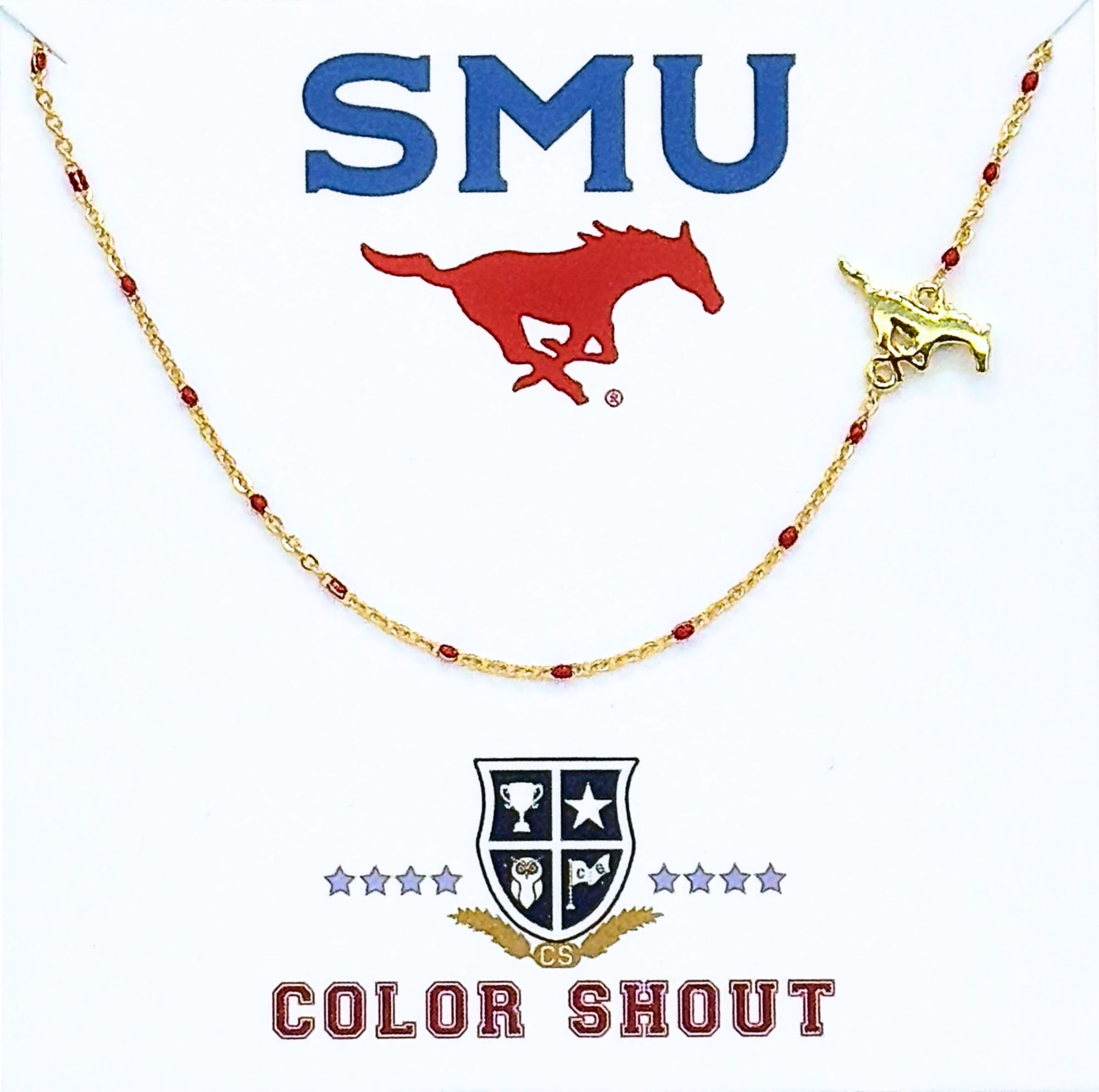 Color Shout Women's Southern Methodist Mustangs Side Set College Logo Necklace With Enamel Beads
