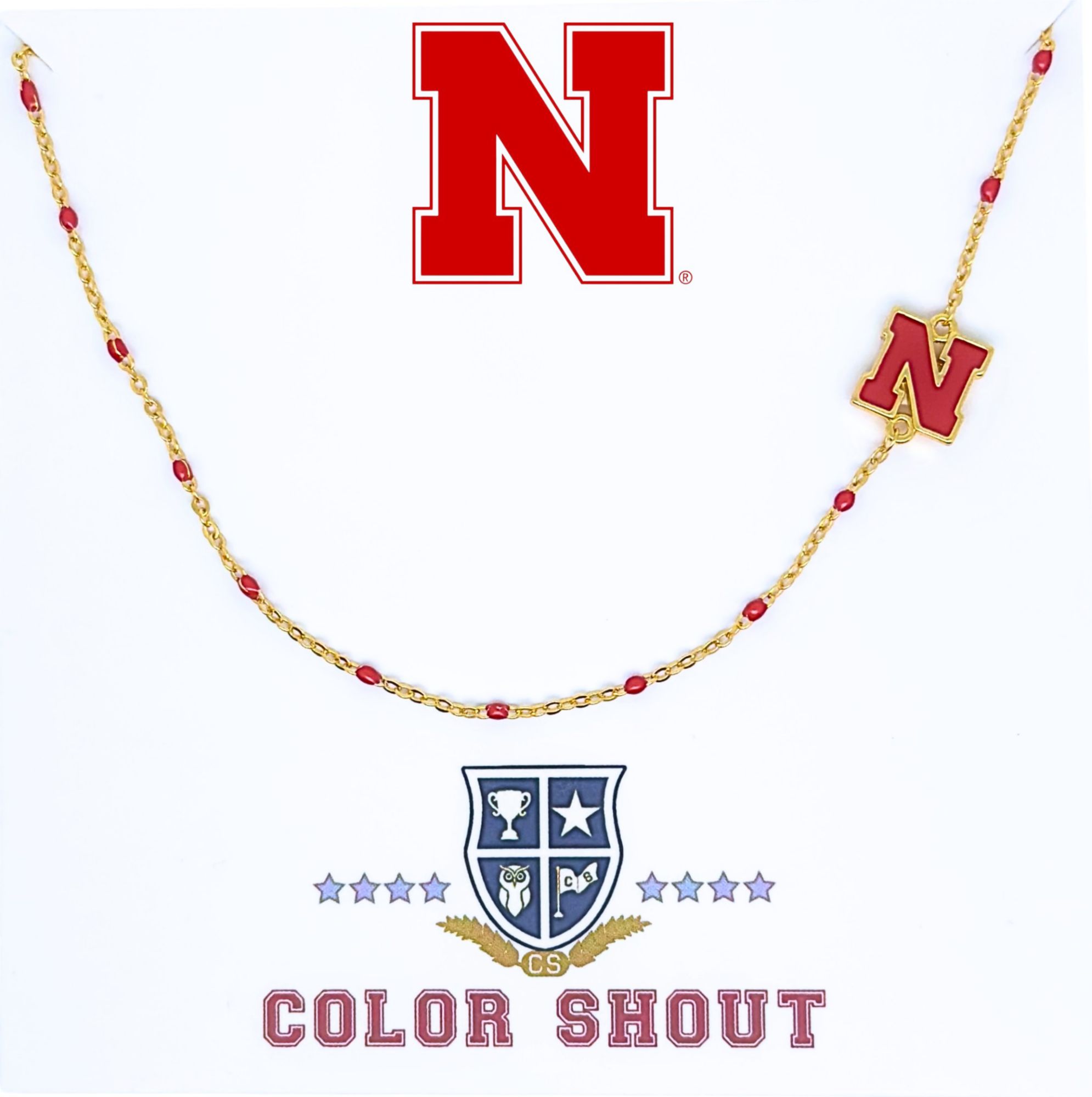 Color Shout Women's Nebraska Cornhuskers Side Set College Logo Necklace With Enamel Beads