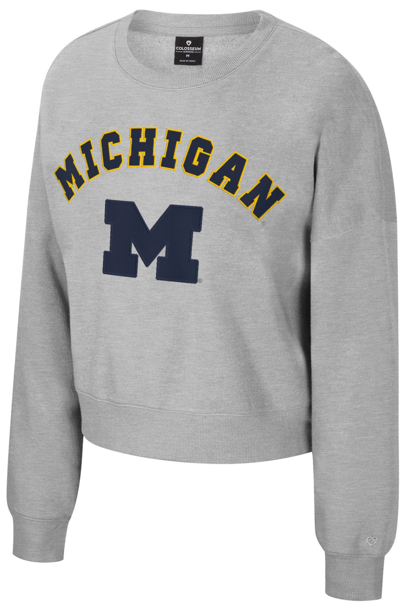 Colosseum Women's Michigan Wolverines Light Heather Gray Crewneck Sweatshirt