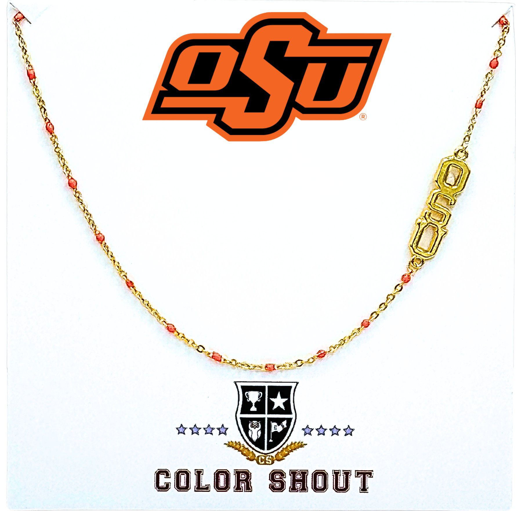 Color Shout Women's Oklahoma State Cowboys Side Set College Logo Necklace With Enamel Beads