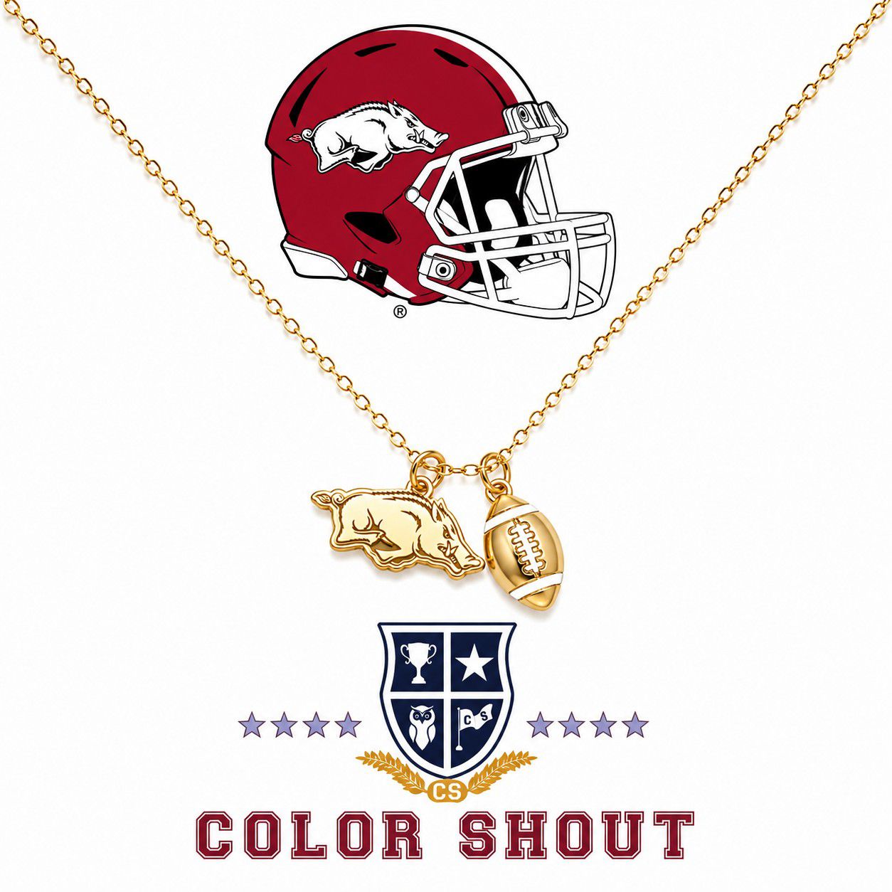 Color Shout Women's University Of Arkansas Football Charm Necklace