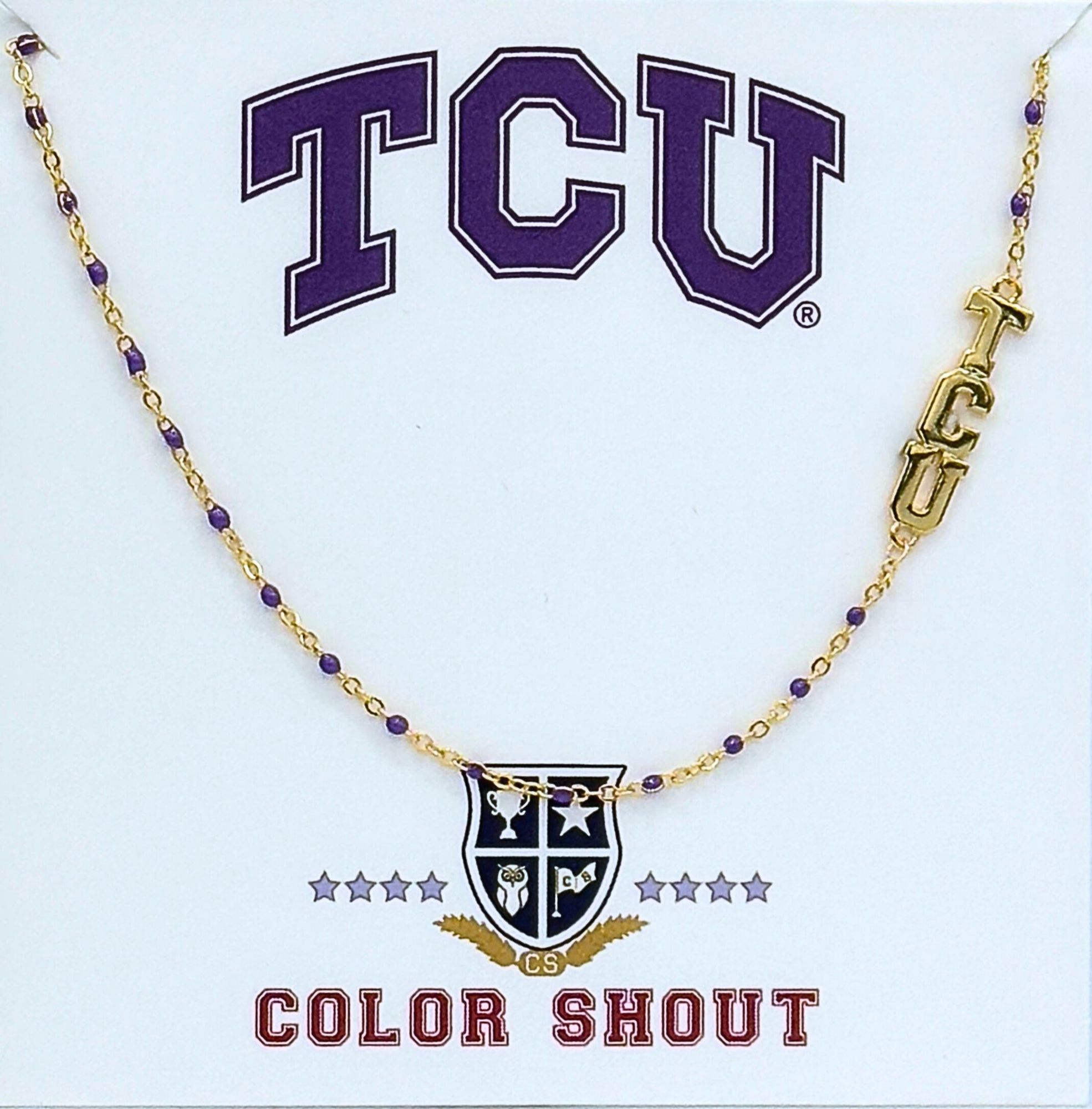 Color Shout Women's TCU Horned Frogs Side Set College Logo Necklace With Enamel Beads