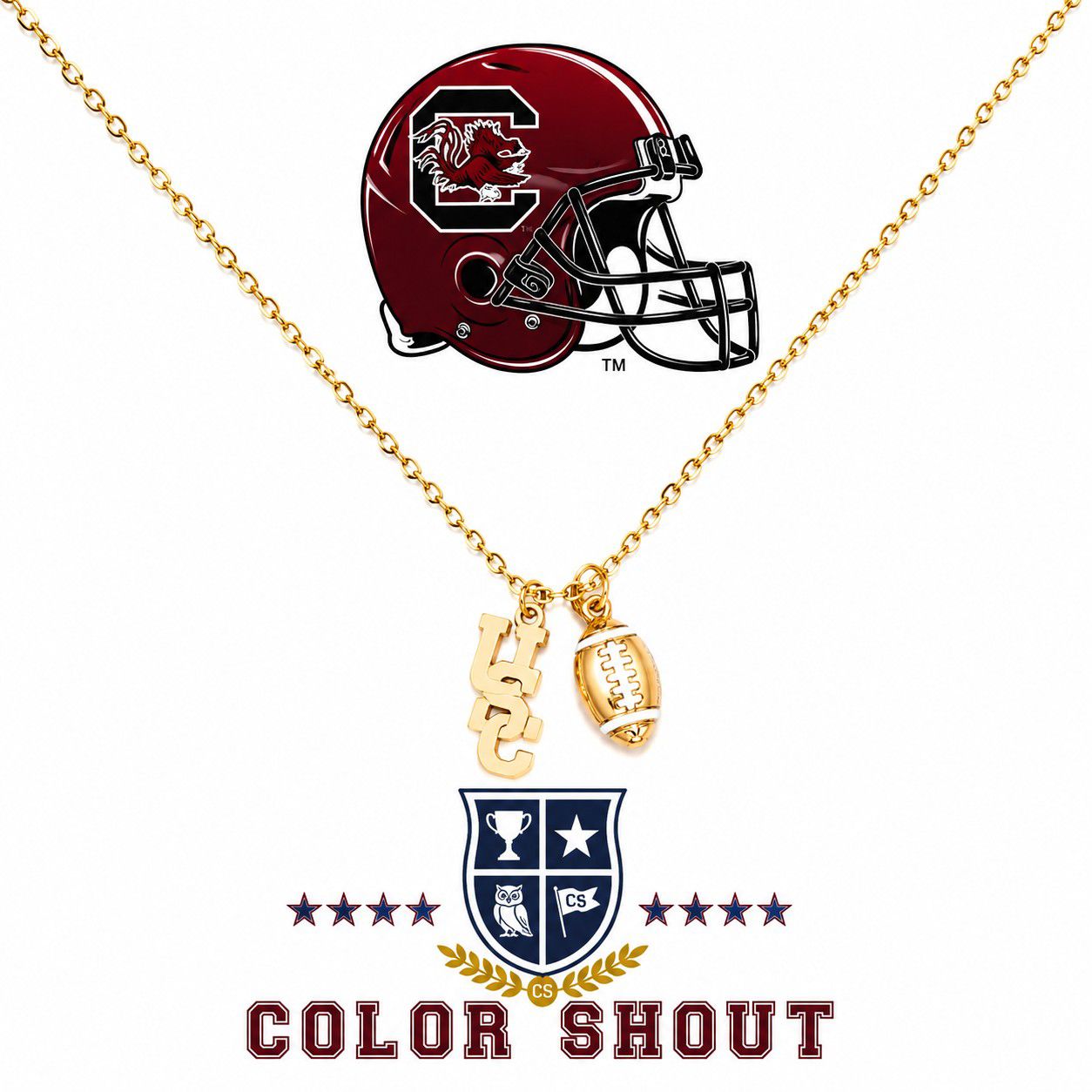 Color Shout Women's University Of South Carolina Football Charm Necklace