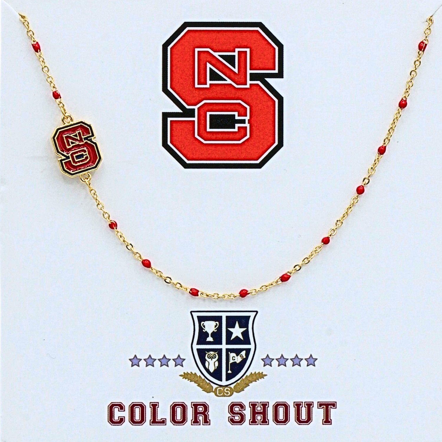 Color Shout Women's NC State Wolfpack Side Set College Logo Necklace With Enamel Beads