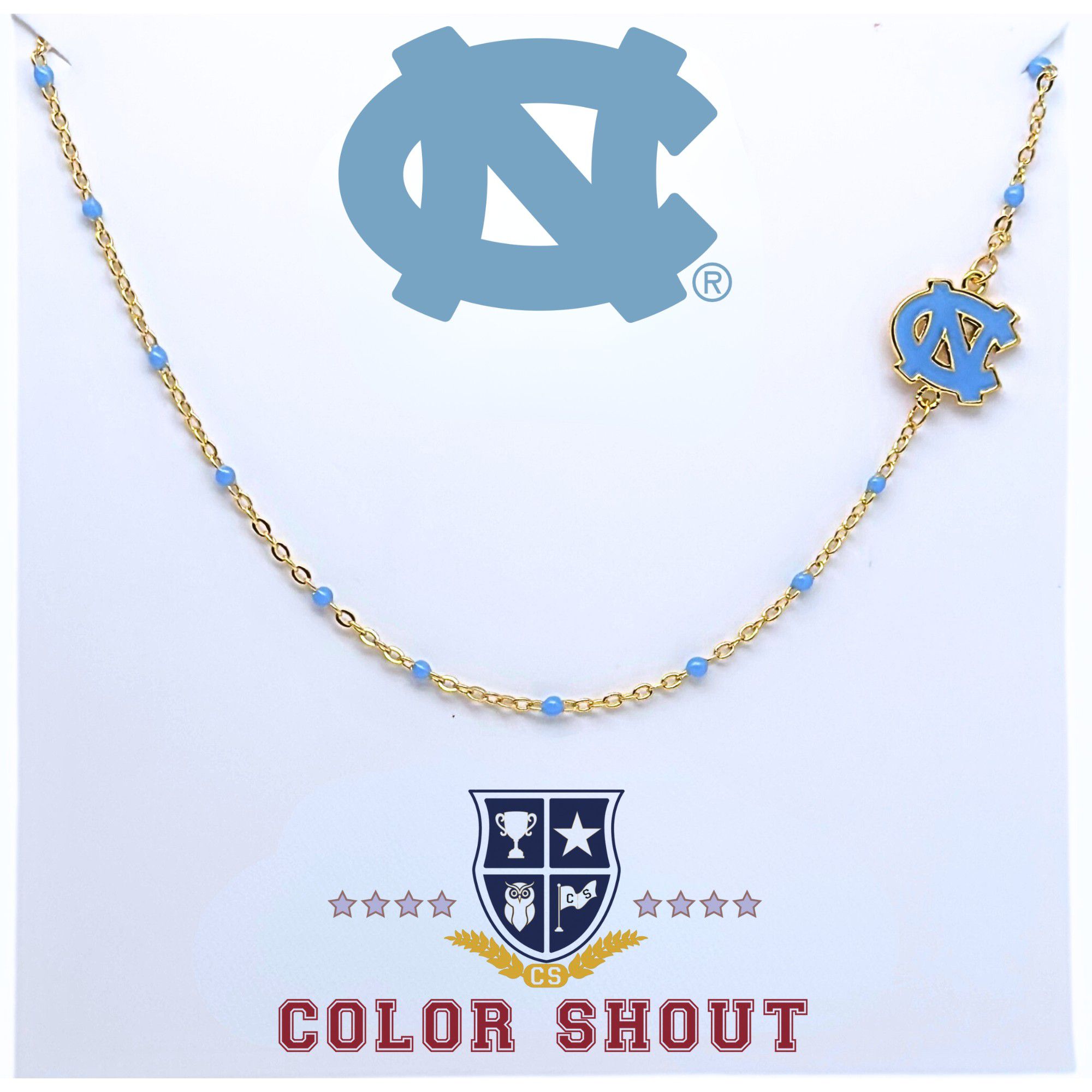 Color Shout Women's North Carolina Tar Heels Side Set College Logo Necklace With Enamel Beads