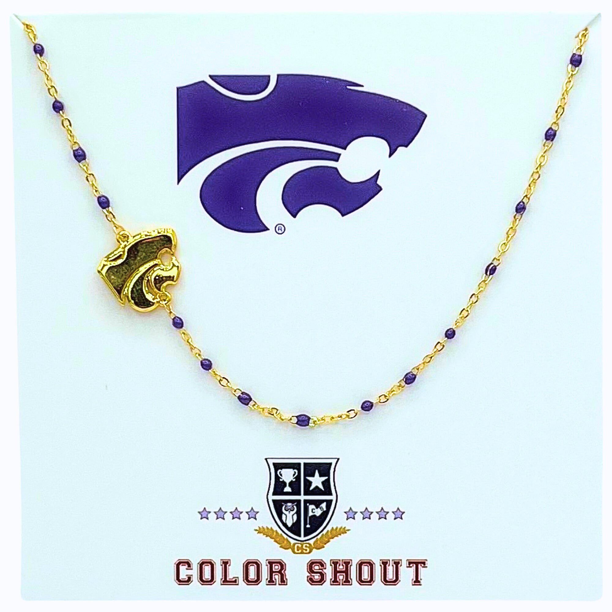 Color Shout Women's Kansas State University Wildcats Side Set College Logo Necklace With Enamel Beads