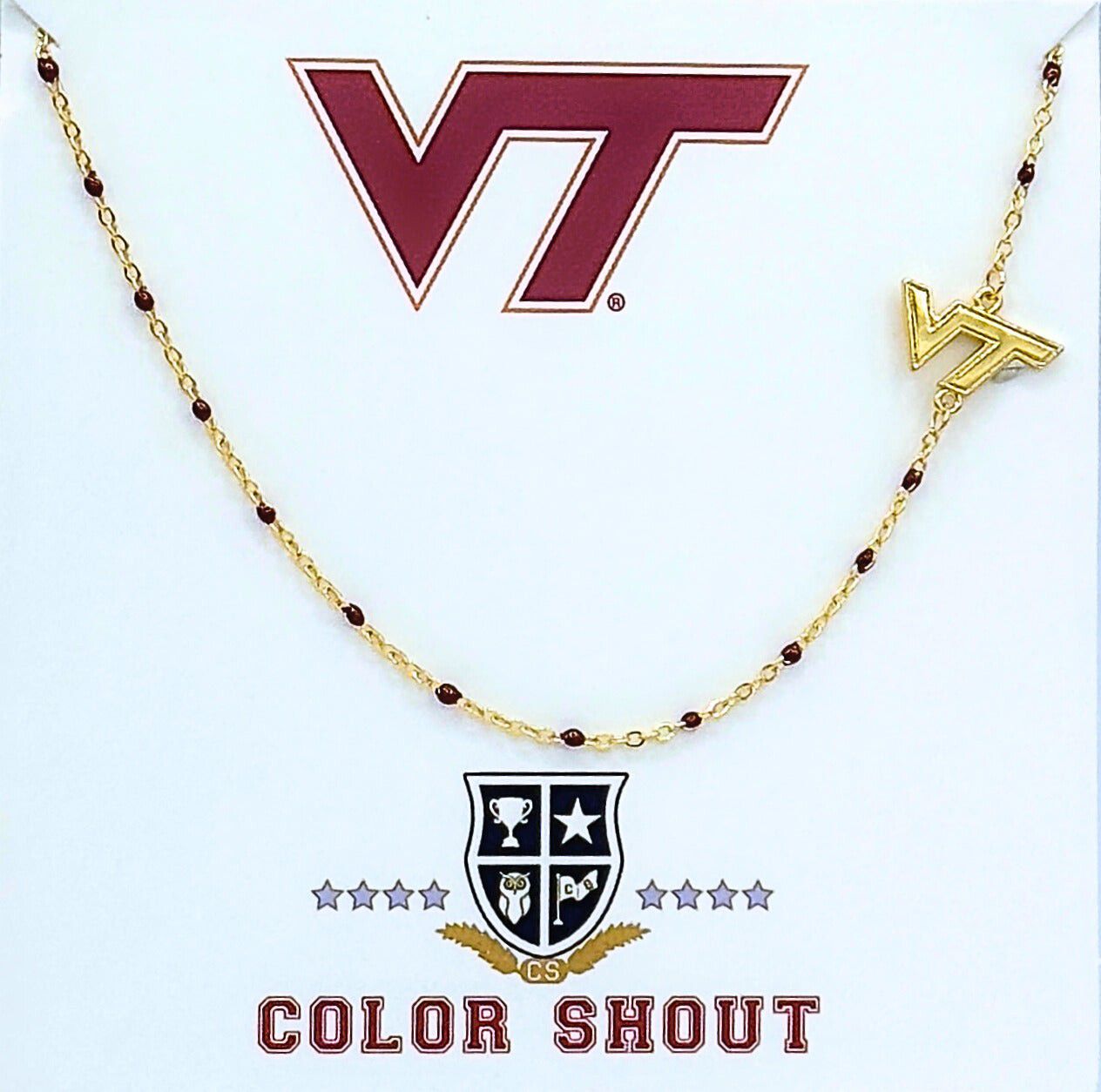 Color Shout Women's Virginia Tech Hokies Side Set College Logo Necklace With Enamel Beads