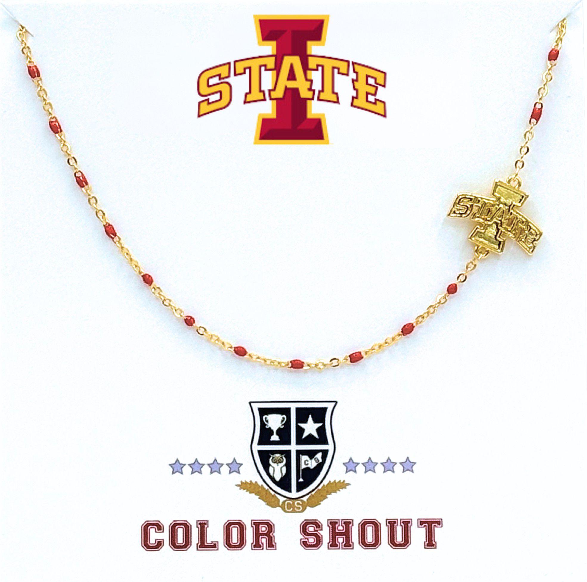 Color Shout Women's Iowa State Cyclones Side Set College Logo Necklace With Enamel Beads