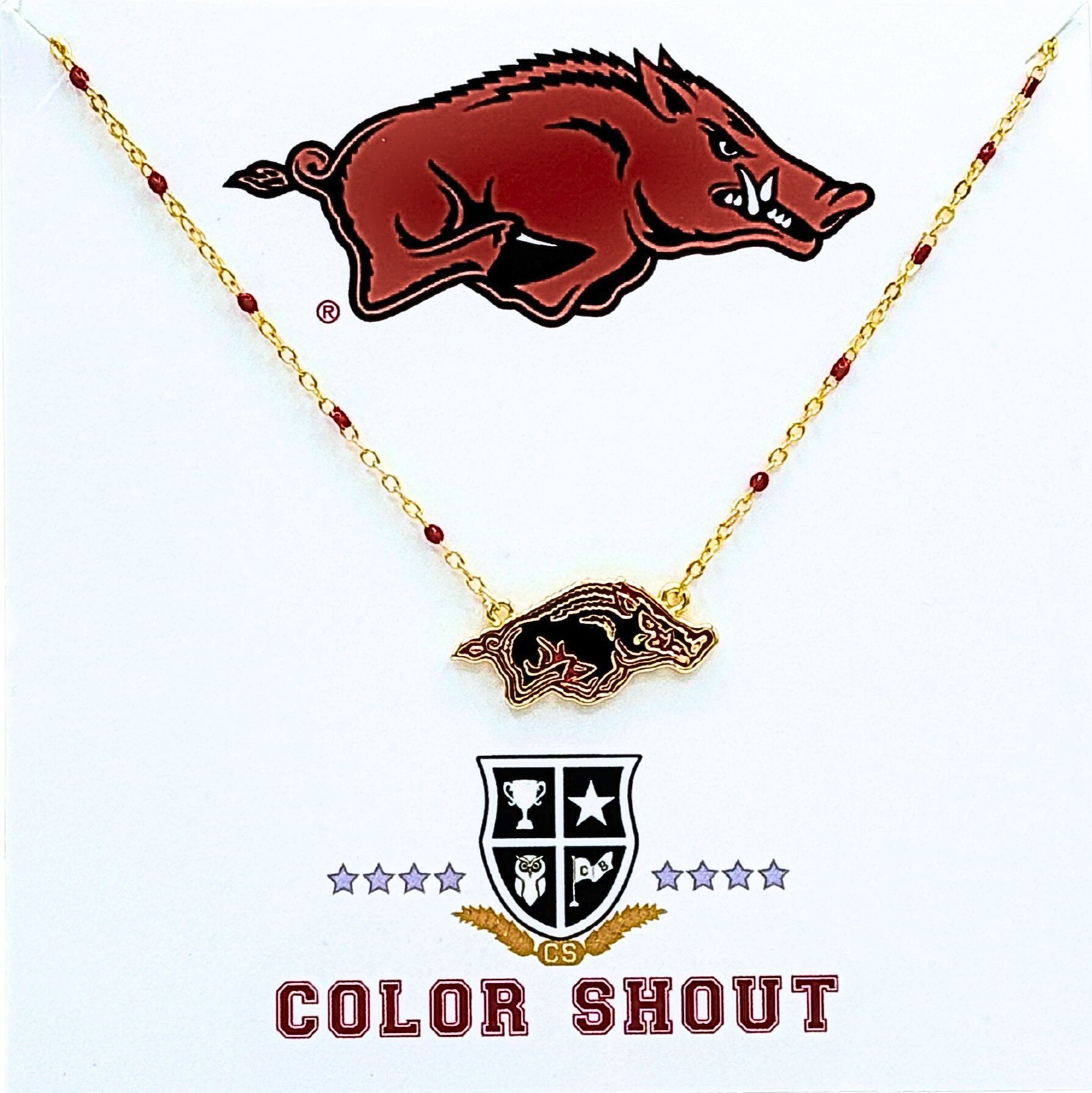 Color Shout Women's The University Of Arkansas Side Set College Logo Necklace With Enamel Beads