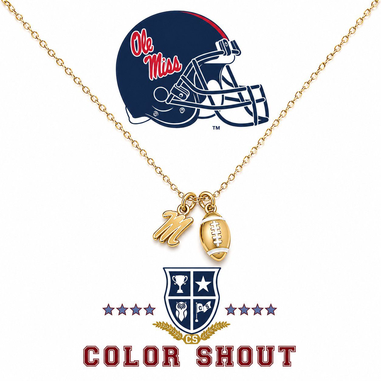 Color Shout Women's University Of Mississippi Football Charm Necklace