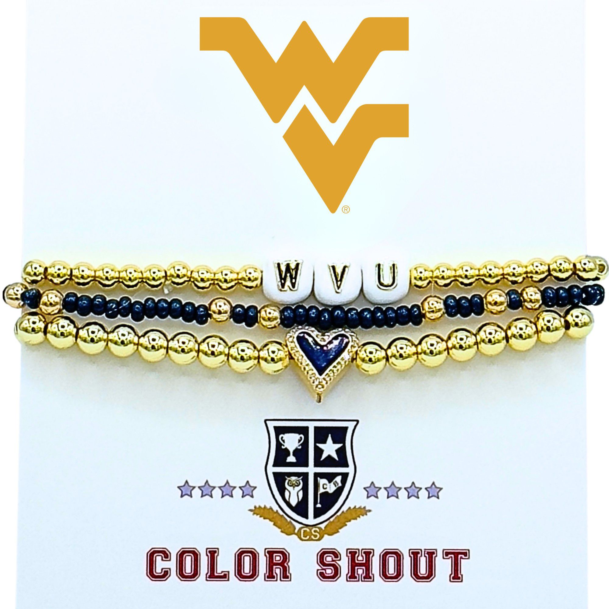 Color Shout Women's West Virginia University Love My College Bracelet Stack