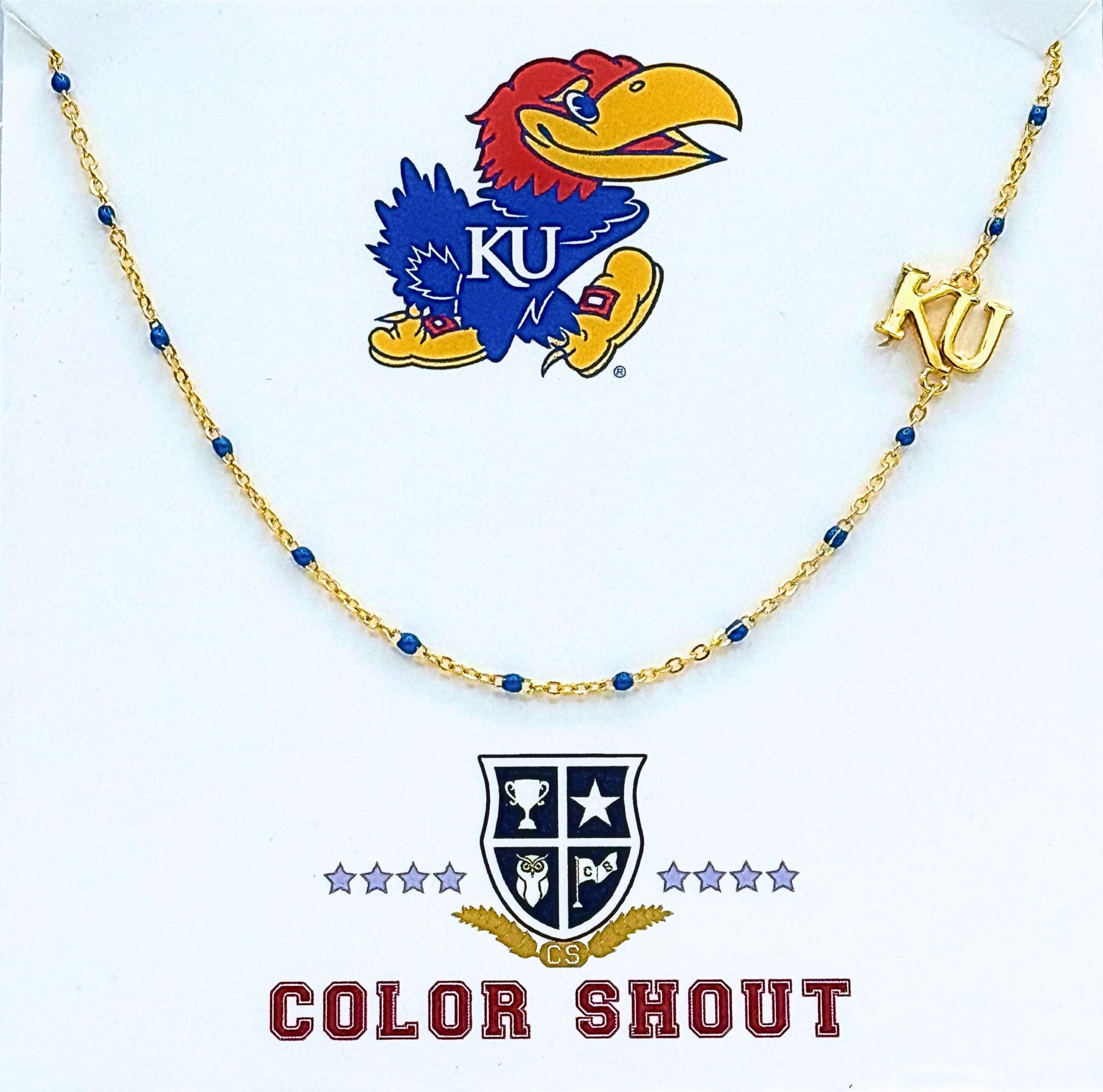 Color Shout Women's Kansas Jayhawks Side Set College Logo Necklace With Enamel Beads