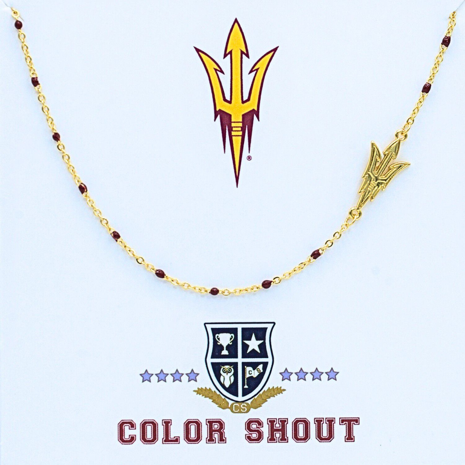 Color Shout Women's Arizona State University Side Set College Logo Necklace With Enamel Beads