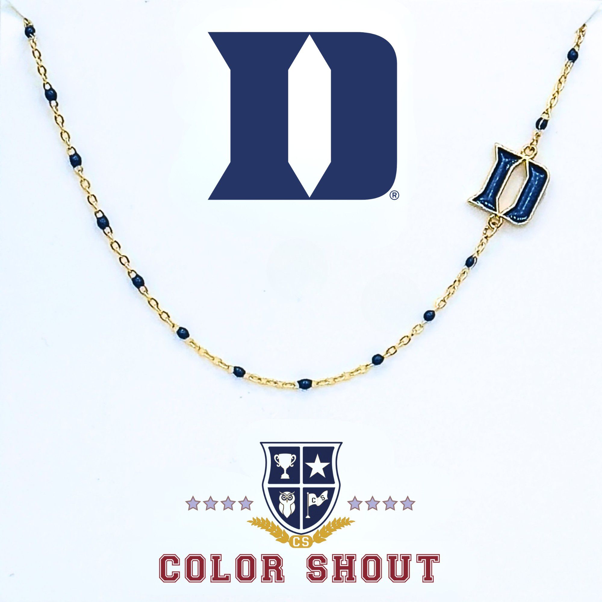 Color Shout Women's Duke Blue Devils Side Set College Logo Necklace With Enamel Beads