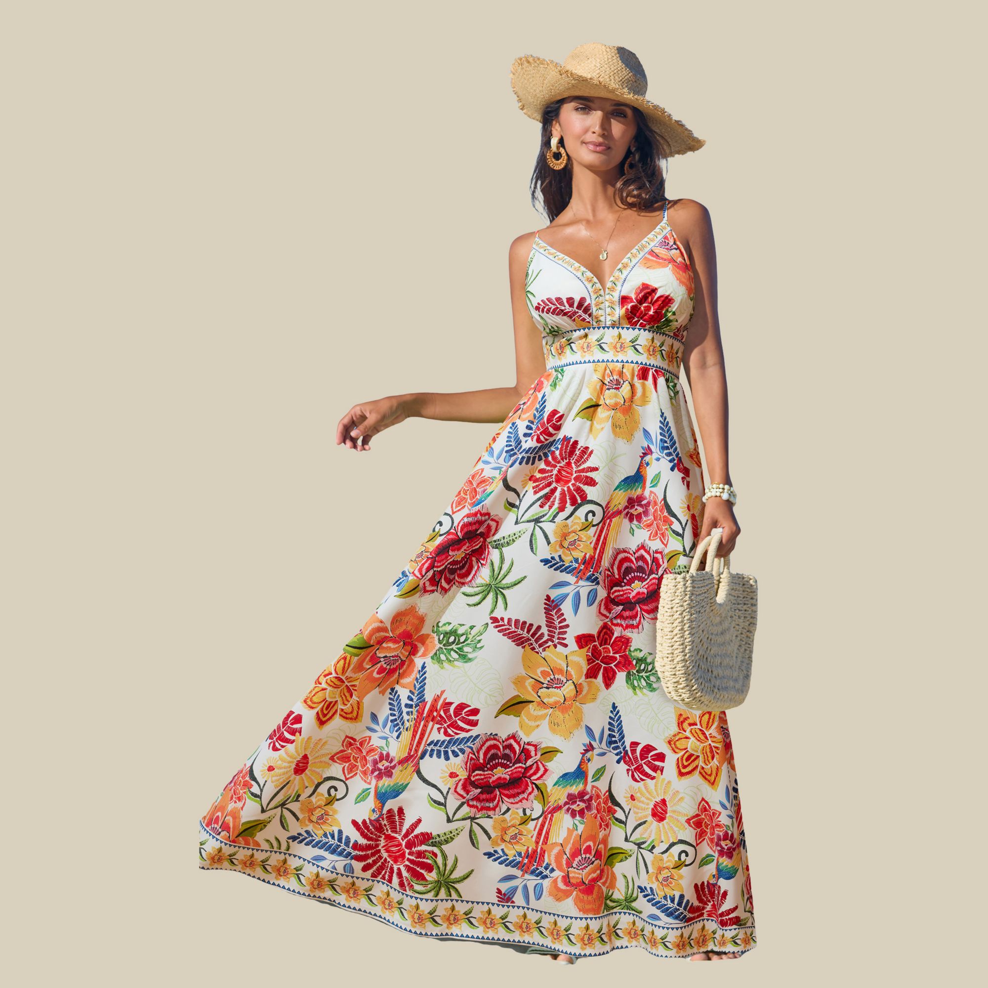 CUPSHE Women's Chic Floral Print Tiered Maxi Dress