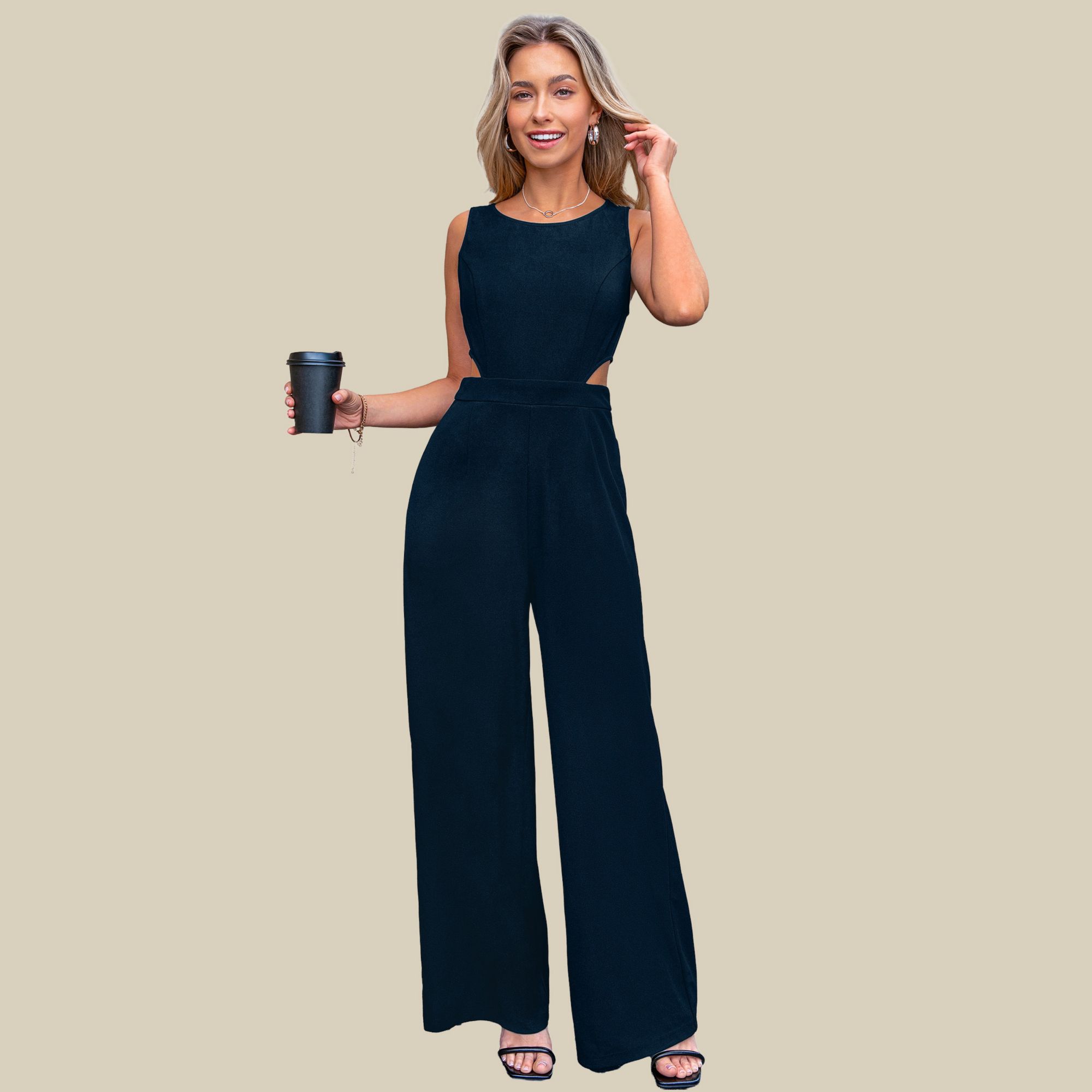 CUPSHE Women's Elegant Sleeveless Wide-leg Cutout Jumpsuit