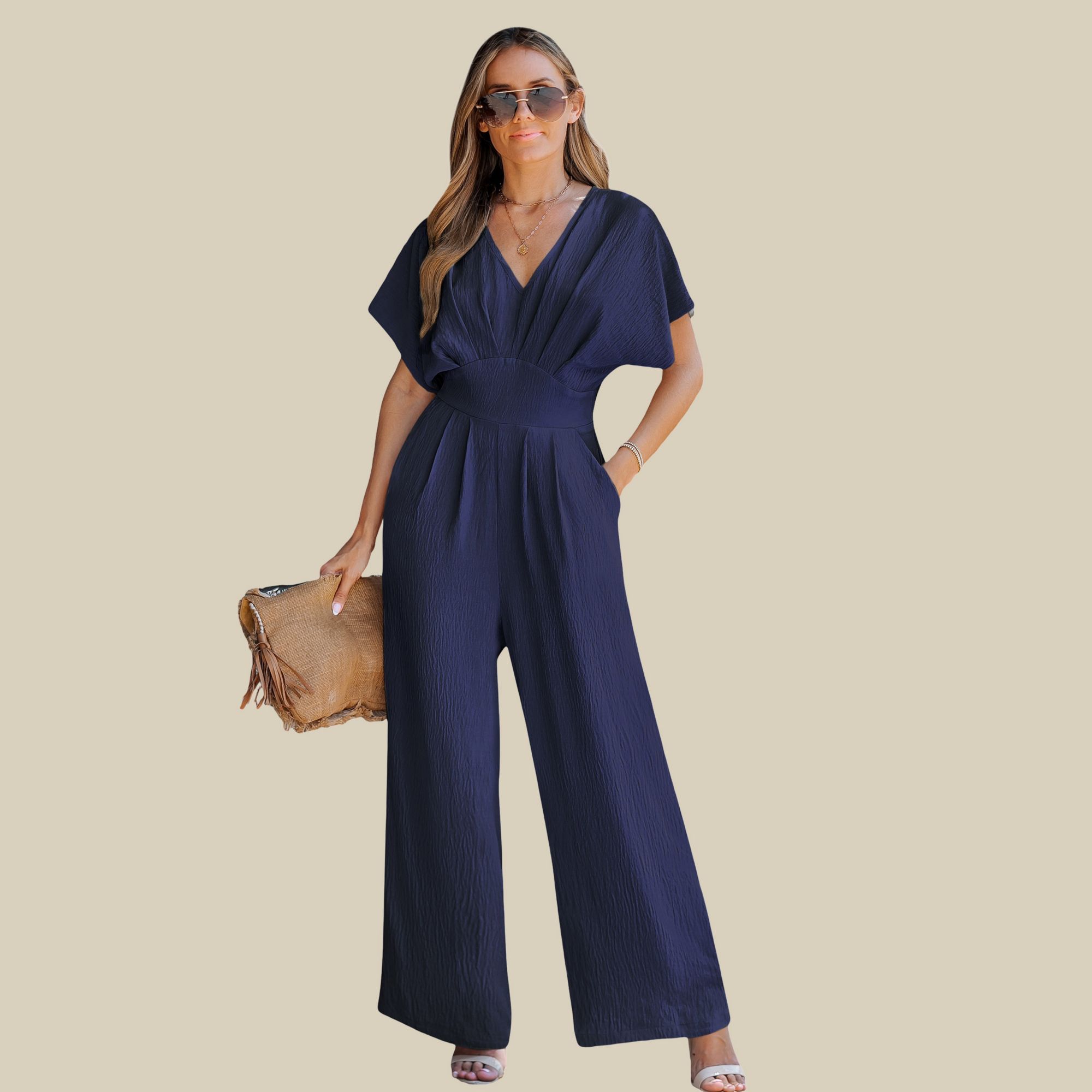 Cupshe Women's Surplice Neckline Wide Leg Jumpsuit