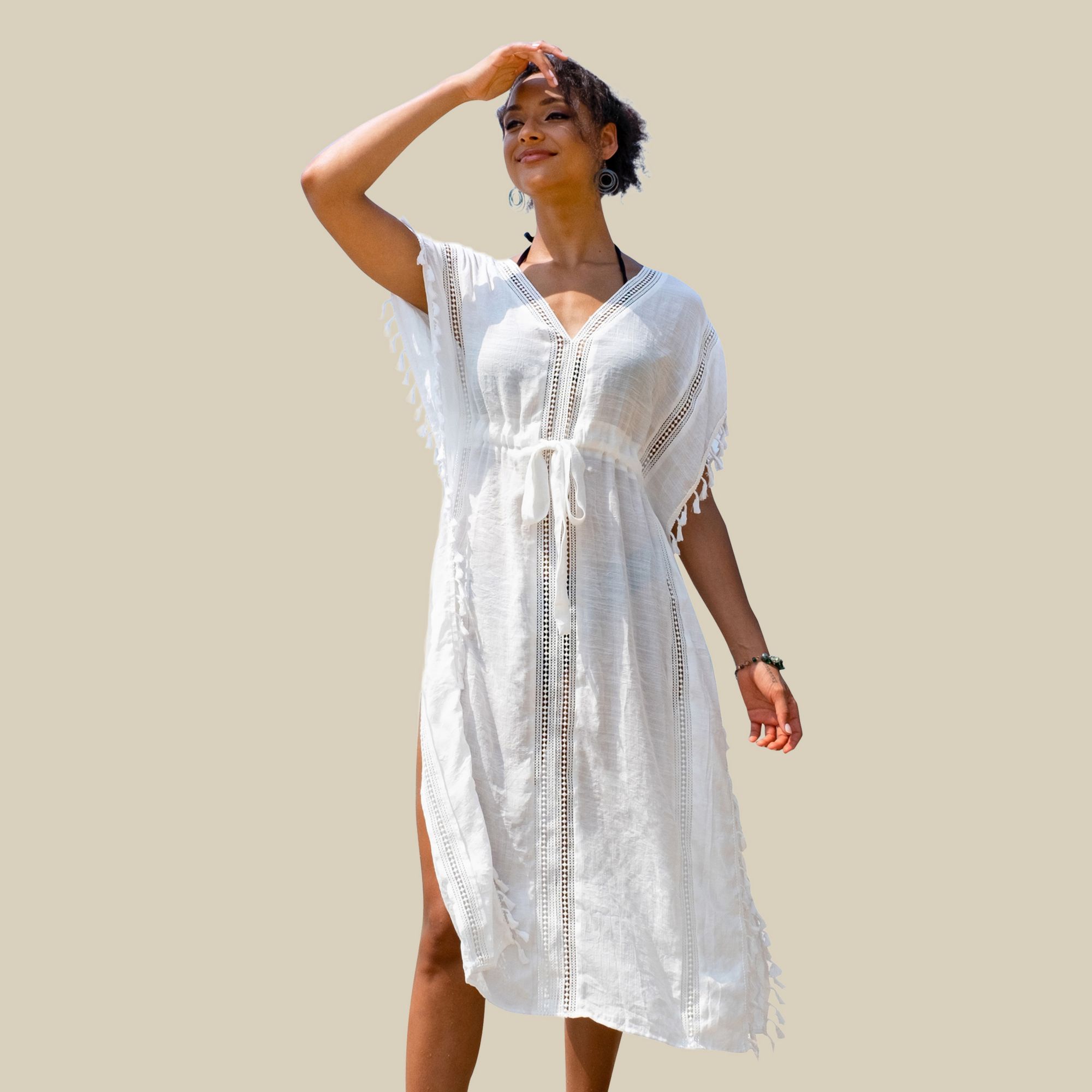 Cupshe Women's Tassel Trim Belted Beach Cover-up