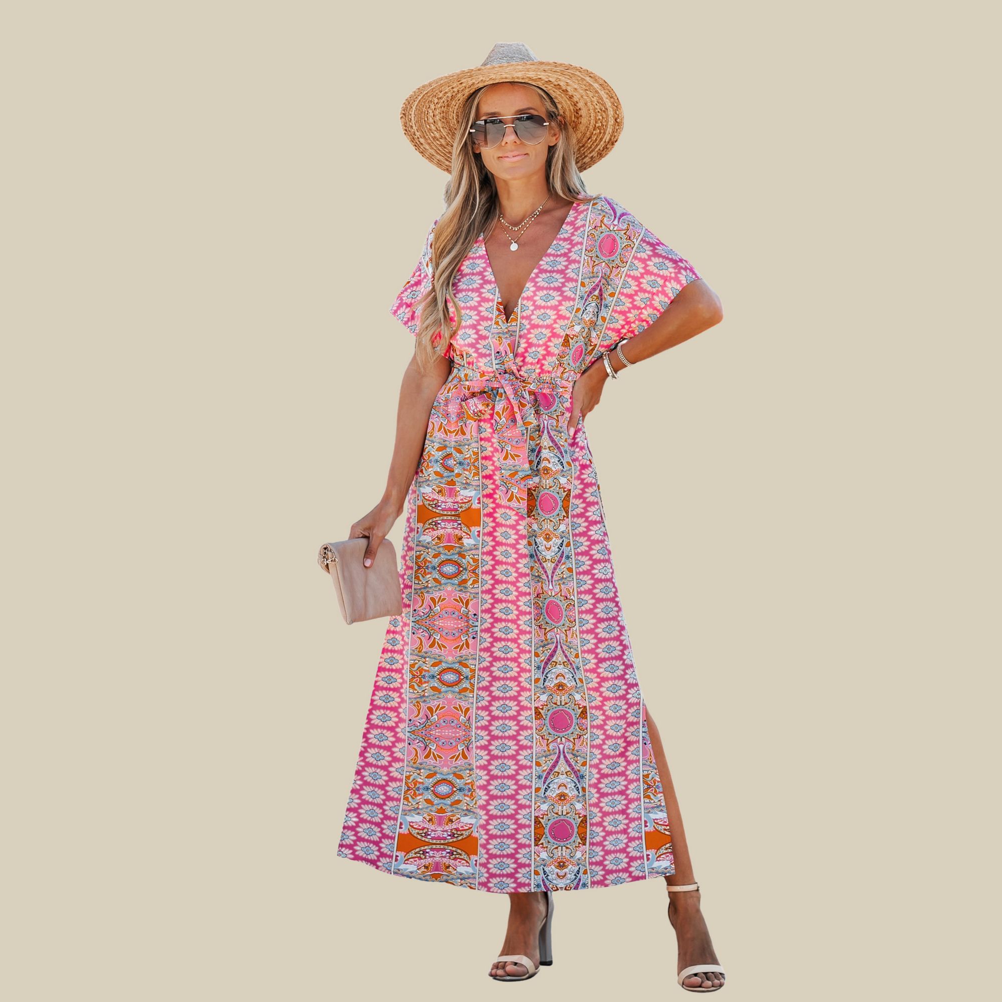 CUPSHE Women's Vibrant Boho Print Tiered Maxi Dress