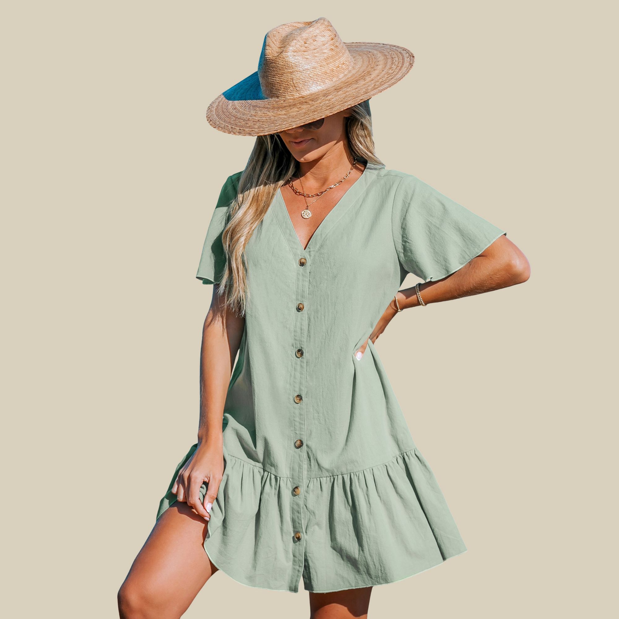 CUPSHE Women's V-Neck Flounce Mini Dress