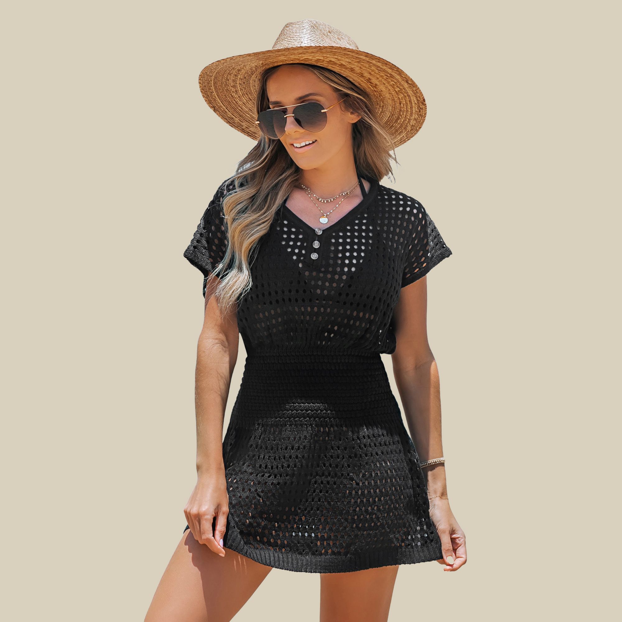 CUPSHE Women's V-Neck Mini Beach Cover-up Dress