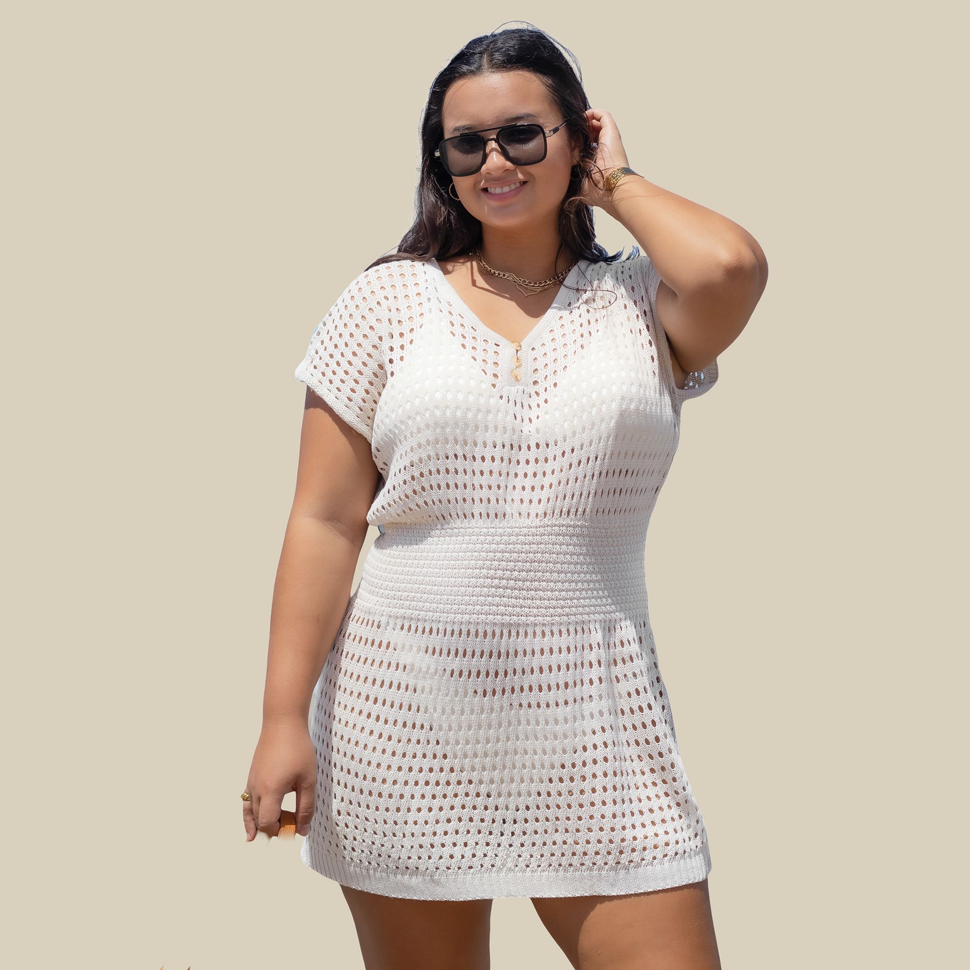 Cupshe Women's V-Neck Mini Cover-Up Dress