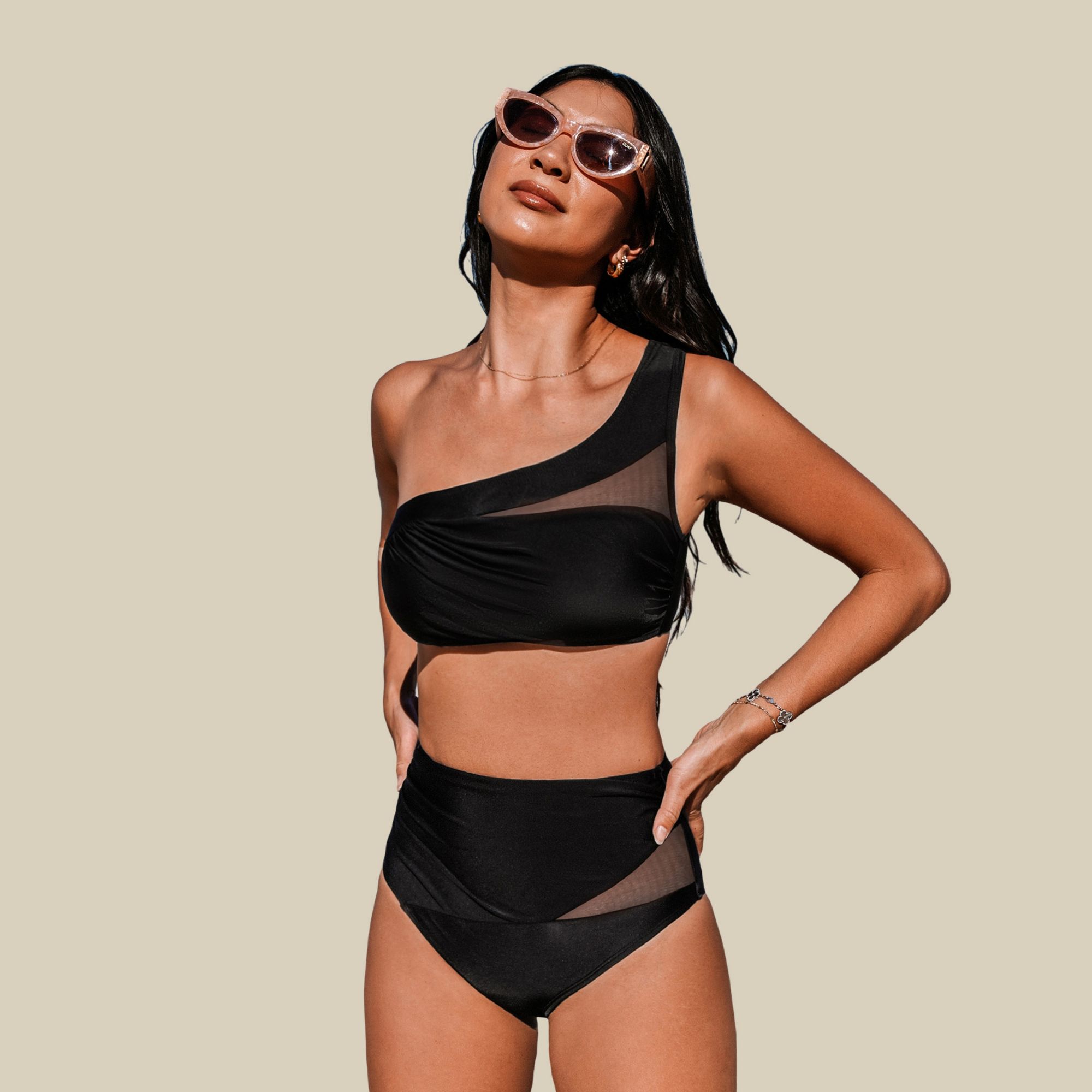 CUPSHE Women's One-Shoulder Cutout Bikini Set