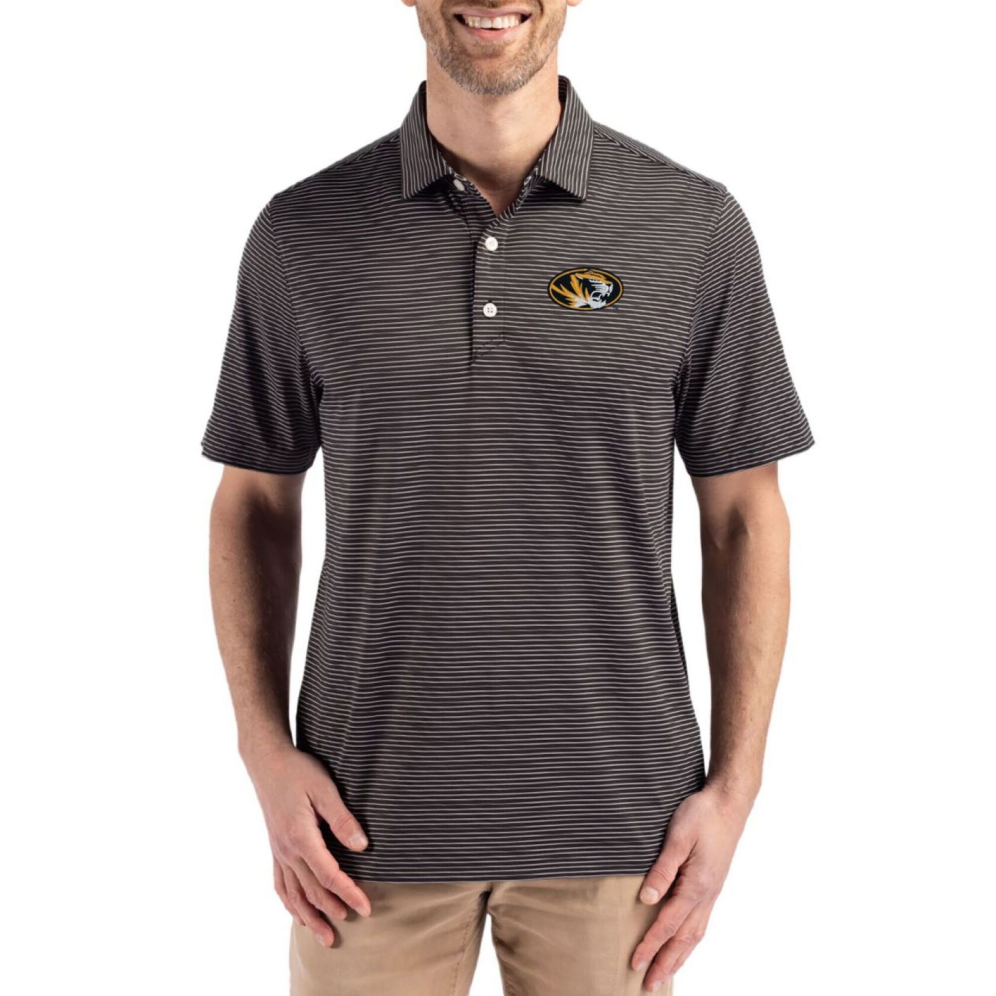 Cutter &amp; Buck Men's Missouri Tigers Black and White Fine Line Polo