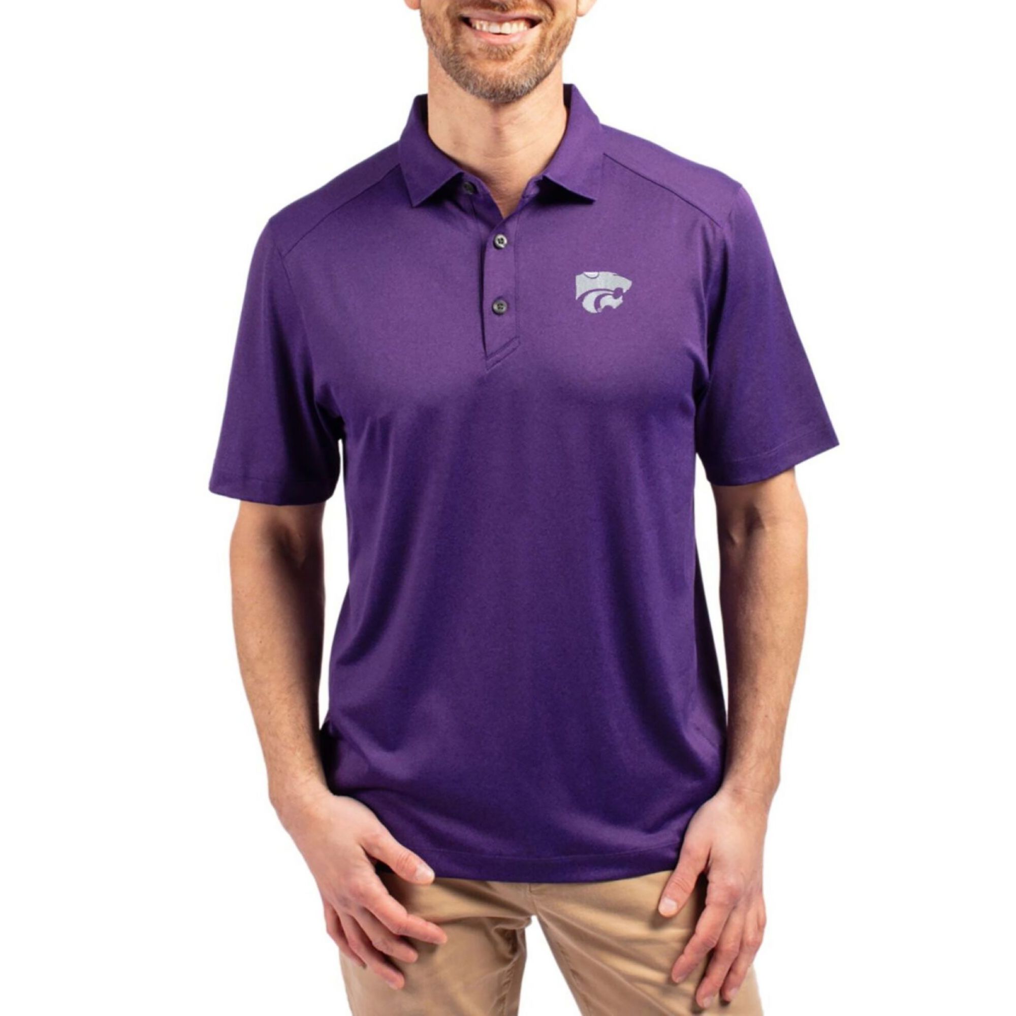 Cutter & Buck Men's Kansas State Wildcats Dark College Purple Heather Eco Stretch Polo