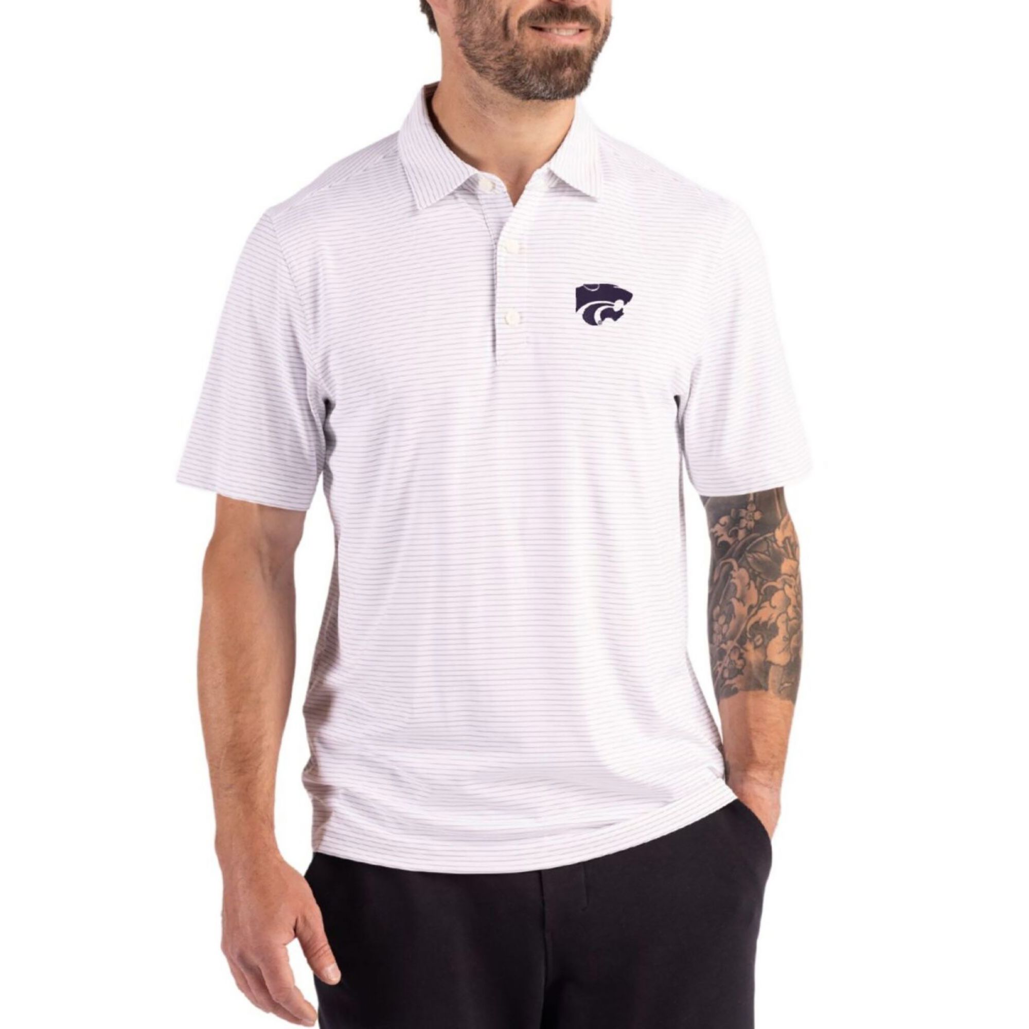 Cutter & Buck Men's Kansas State Wildcats White Fine Line Polo