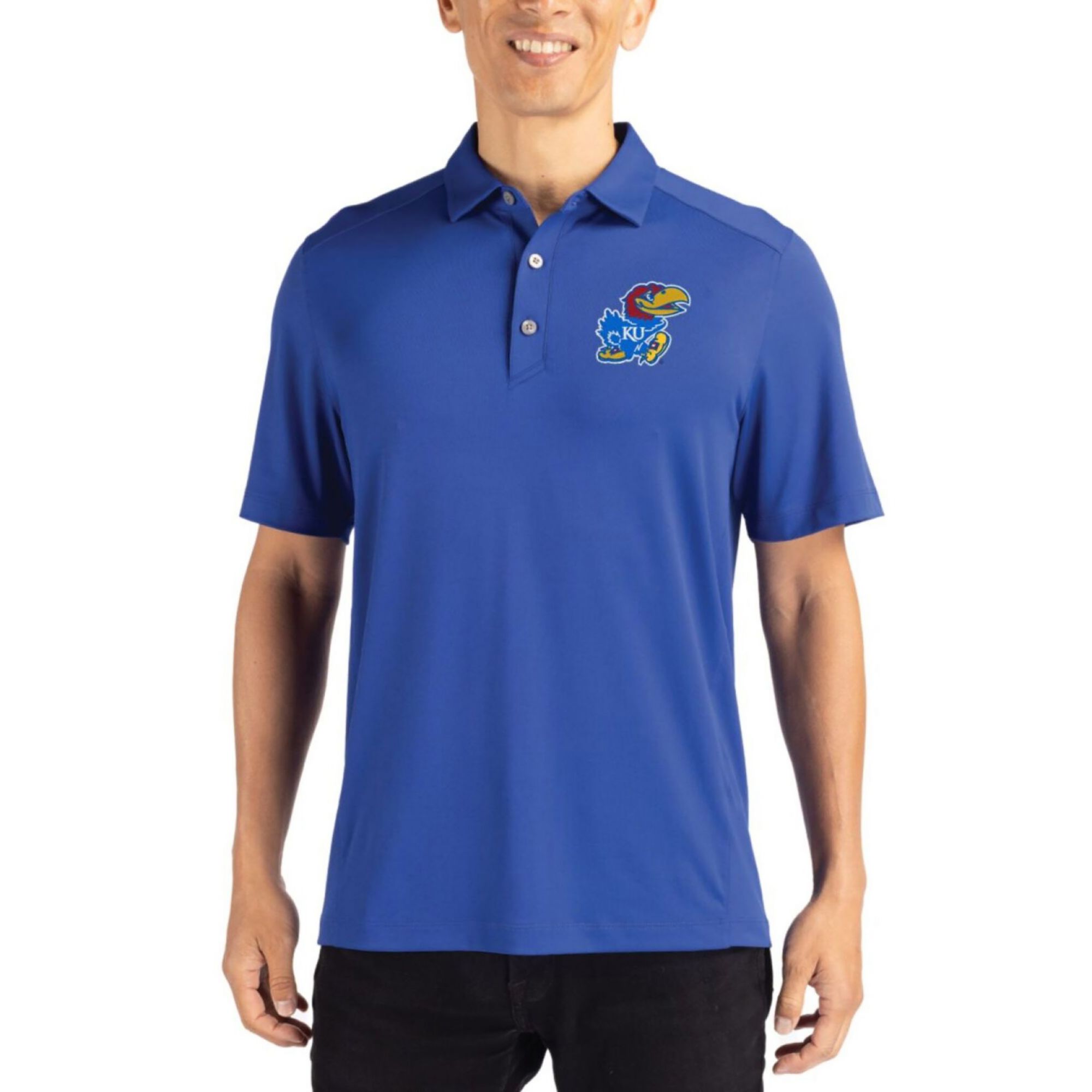 Cutter & Buck Men's Kansas Jayhawks Tour Blue Eco Stretch Polo