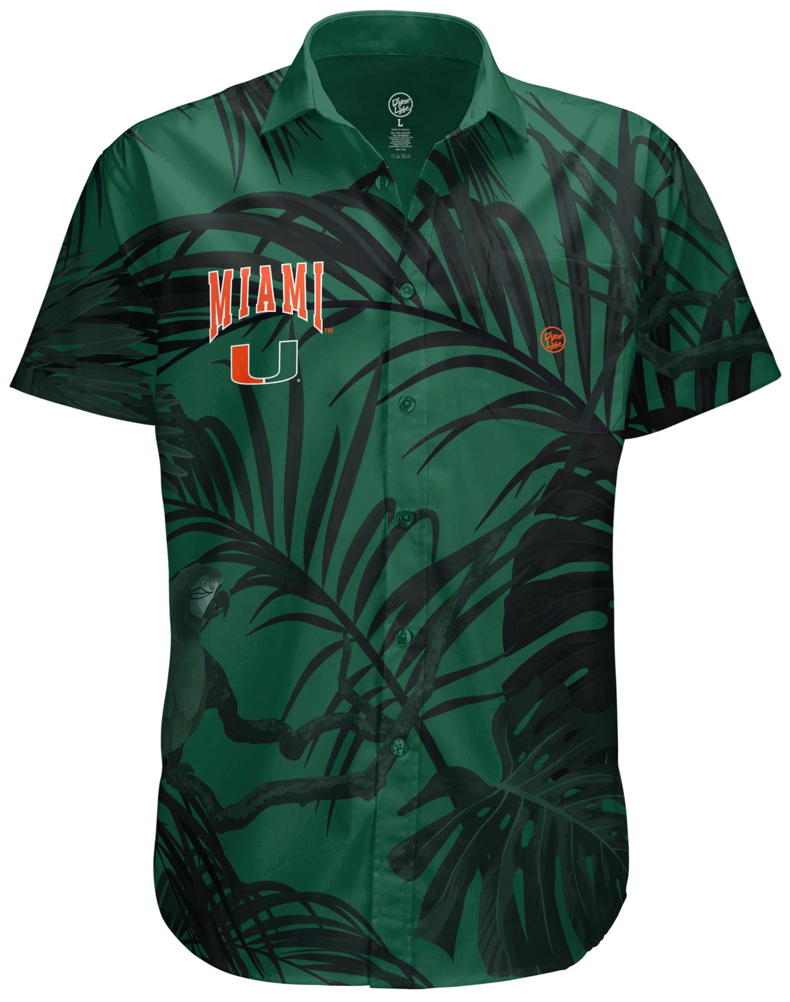 Dyme Lyfe Men's Miami Hurricanes Dark Green Sublimated Tropical Button Down Shirt