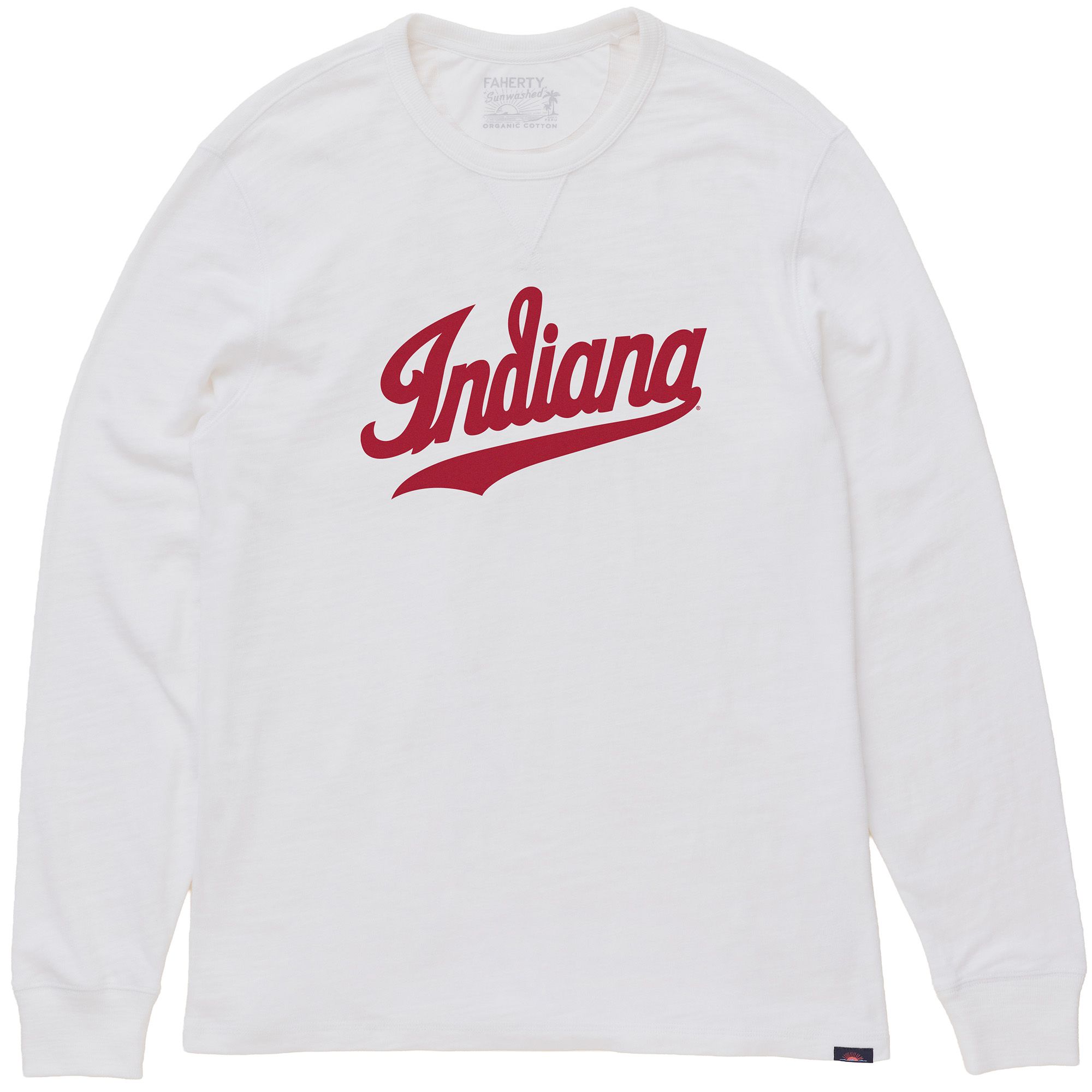 Faherty Men's Indiana Hoosiers White Sunwashed Slub Crewneck Sweatshirt