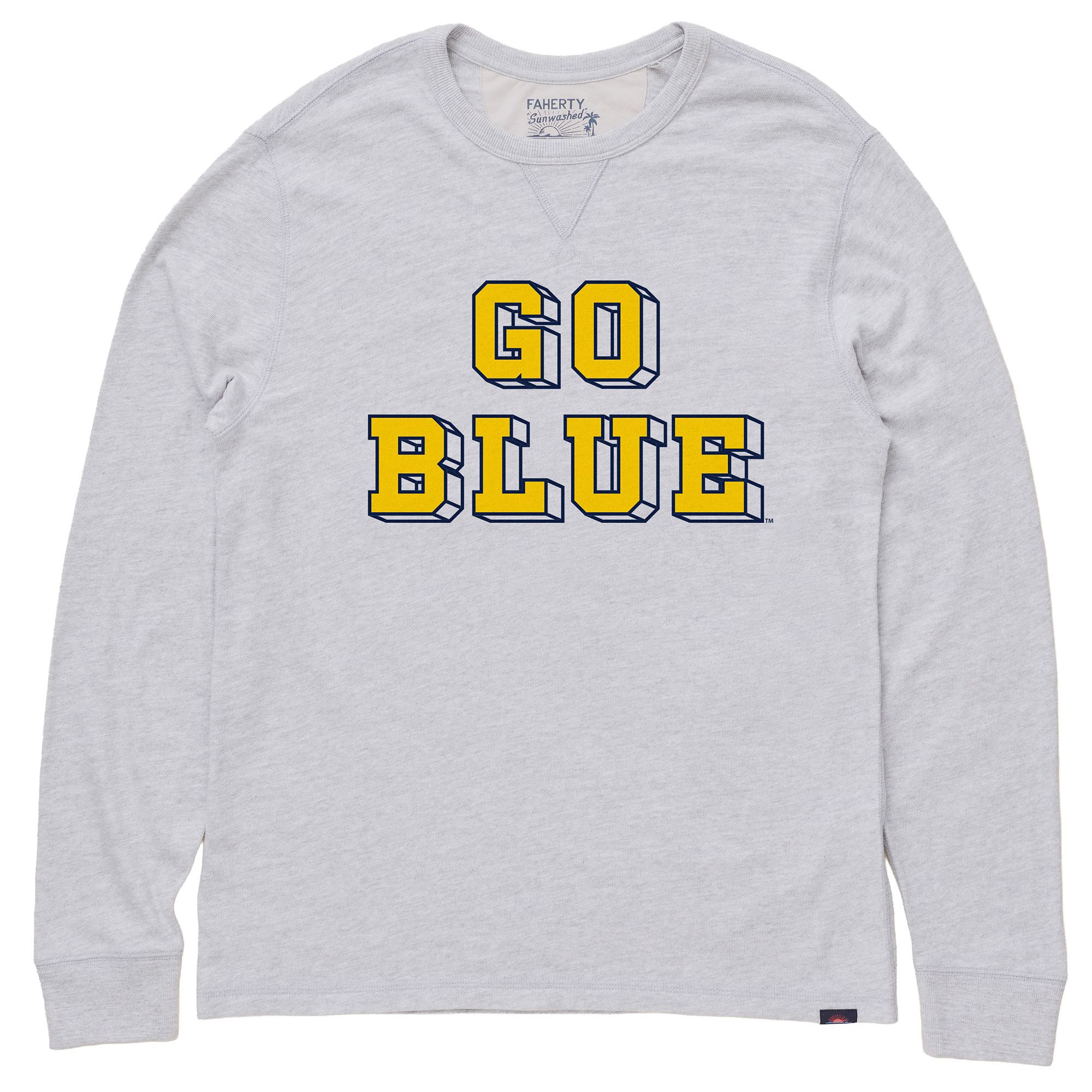 Faherty Men's Michigan Wolverines Light Gray Heather Sunwashed Slub Crewneck Sweatshirt