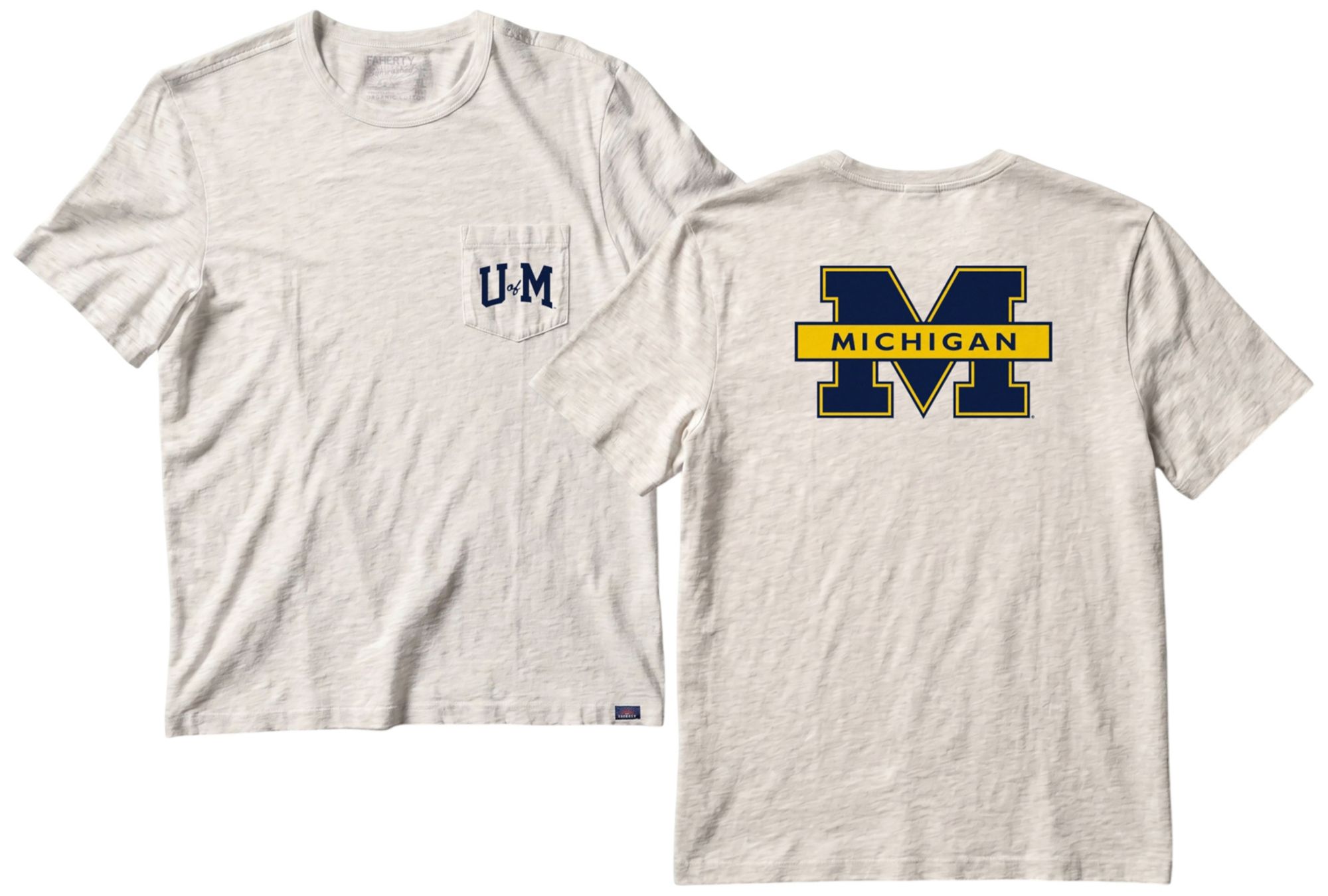 Faherty Men's Michigan Wolverines Island Dune Heather Sunwashed Pocket T-Shirt