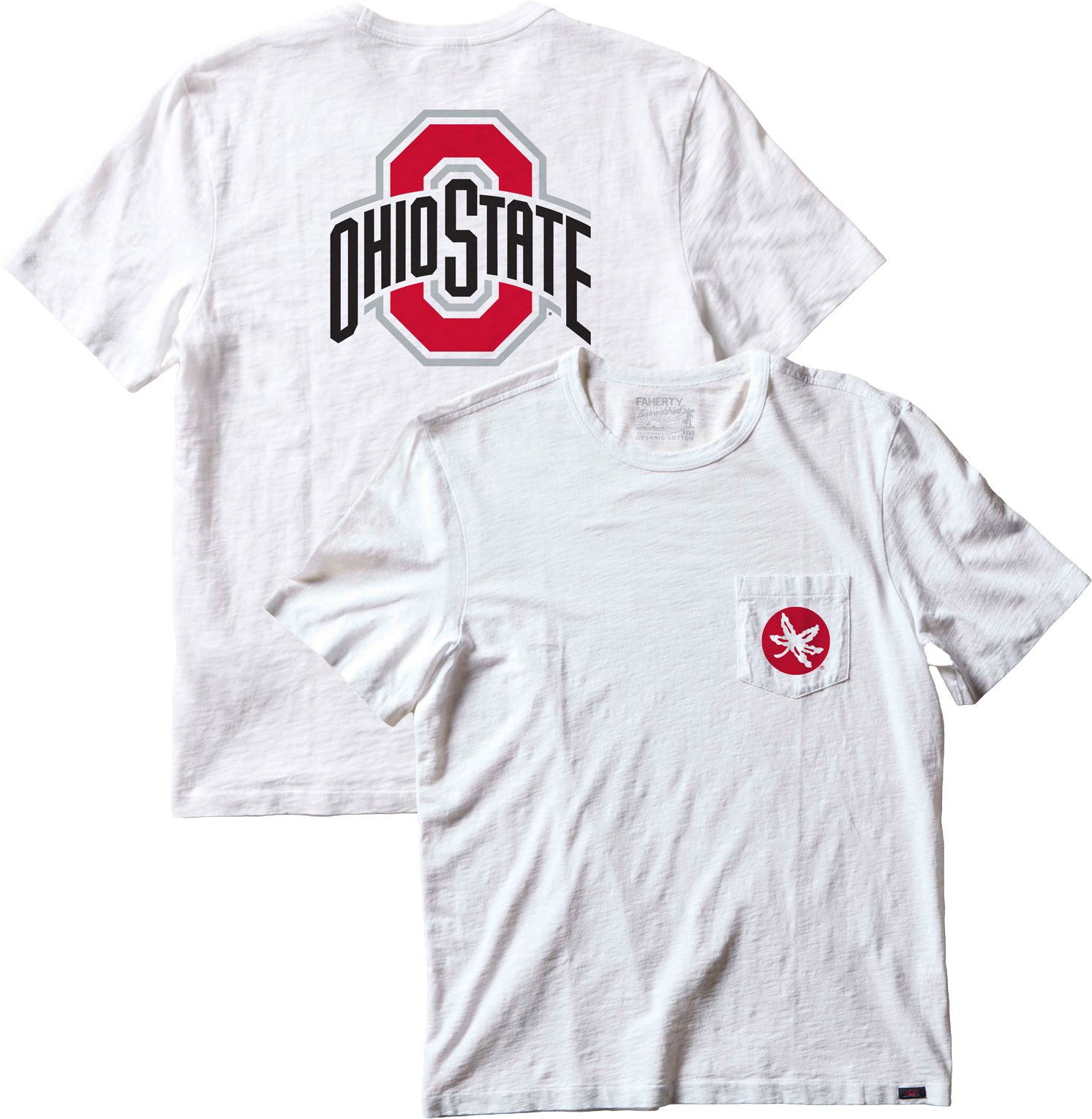 Faherty Men's Ohio State Buckeyes White Sunwashed Pocket T-Shirt