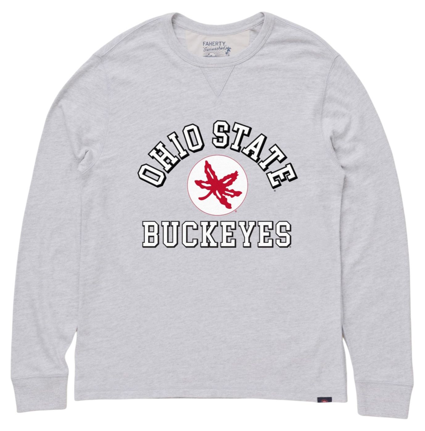 Faherty Men's Ohio State Buckeyes Light Grey Heather Snow Wash Slub Crewneck Sweatshirt