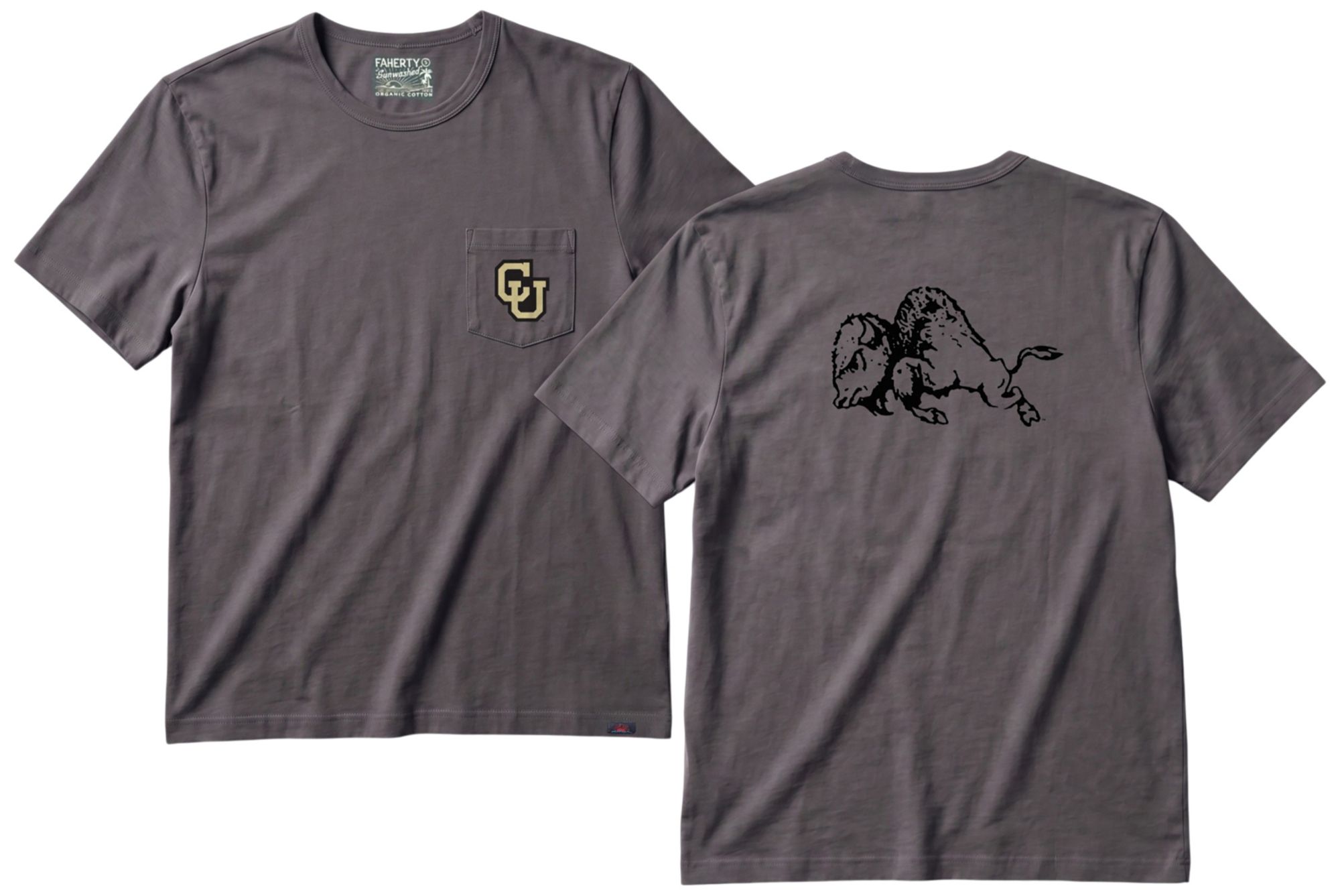 Faherty Men's Colorado Buffaloes Graphite Sunwashed Pocket T-Shirt
